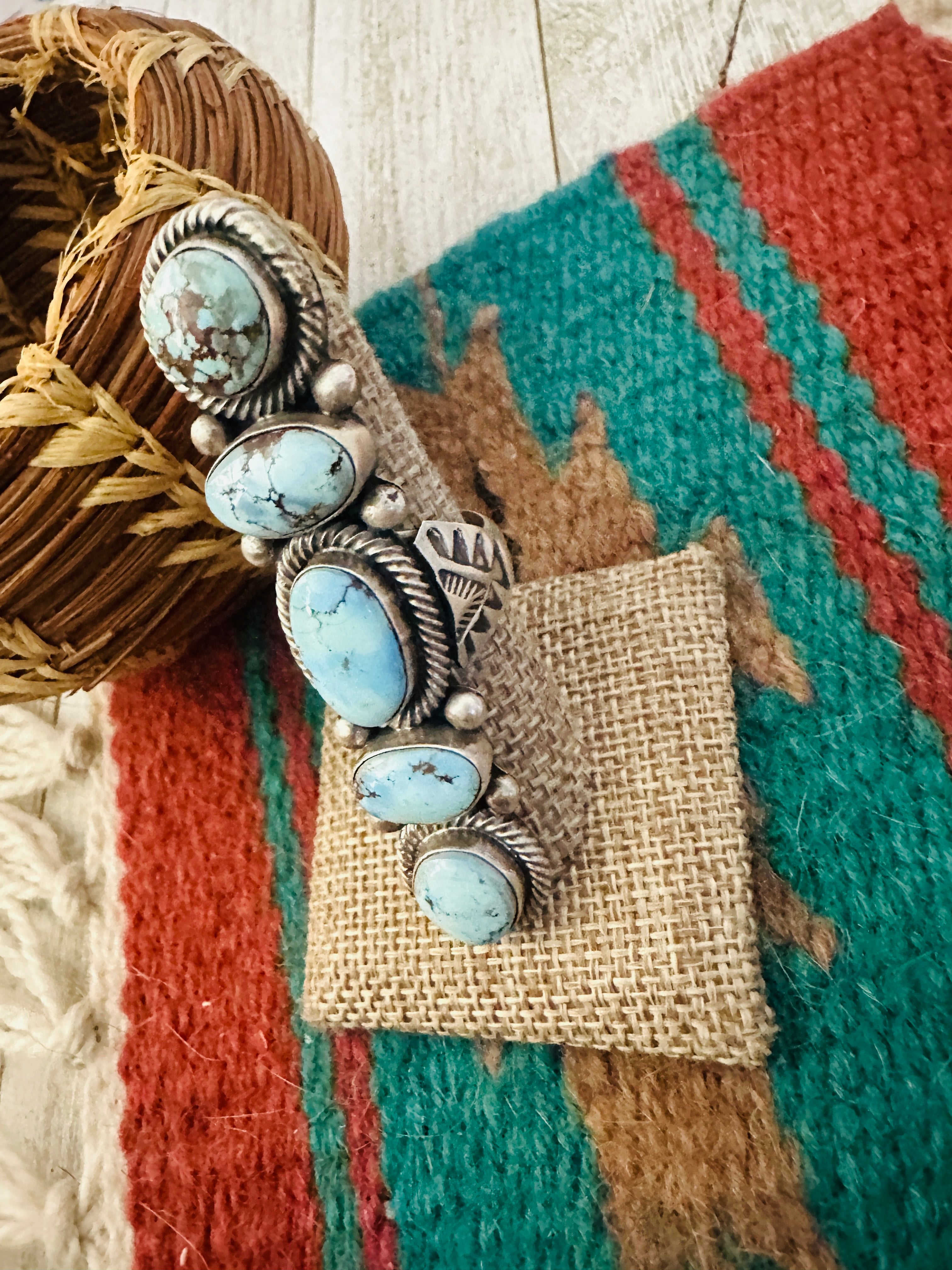 Handcrafted Golden Hills Turquoise & Sterling Silver Ring Size 8.25