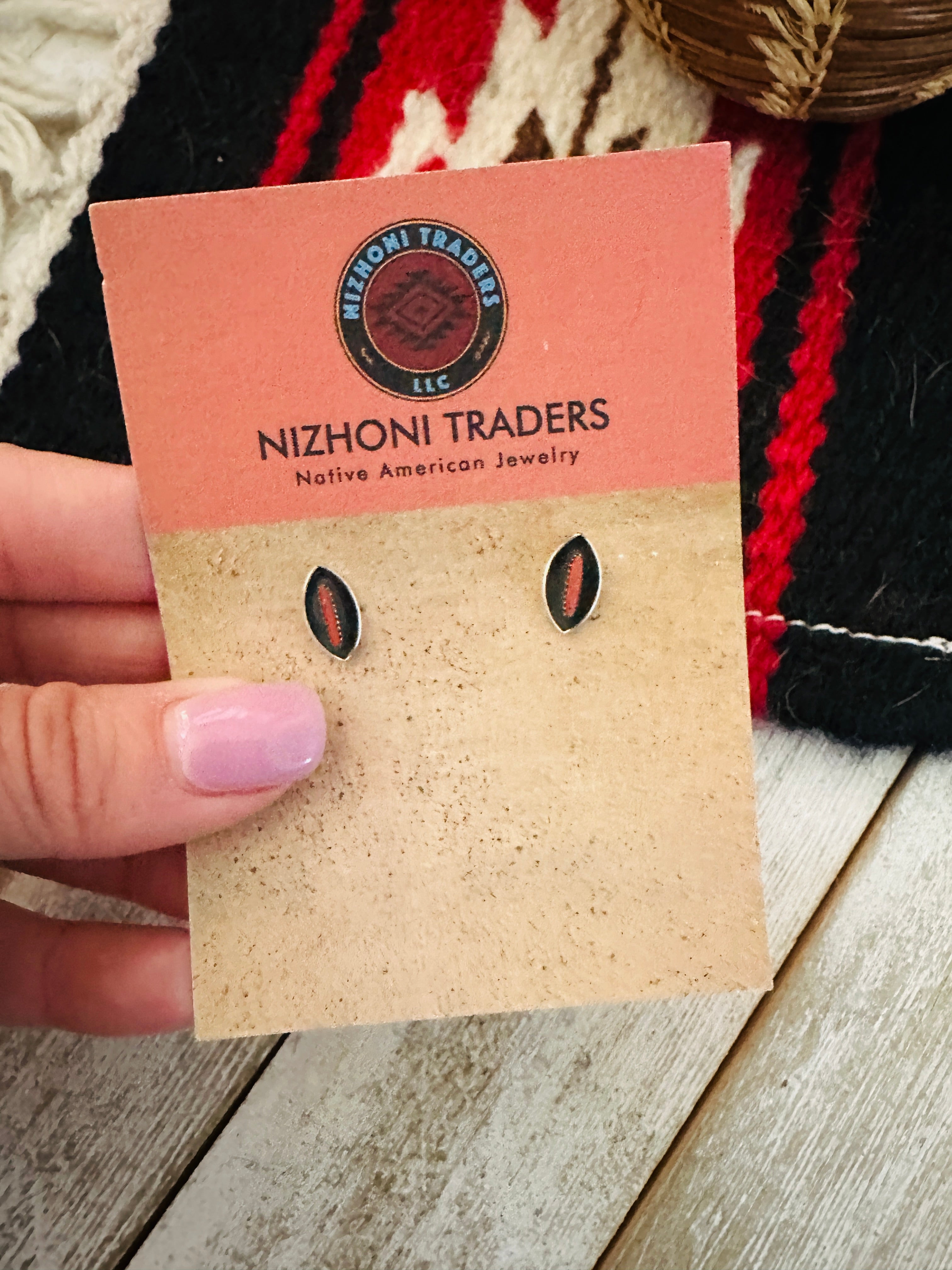 Handcrafted Coral & Sterling Silver Shadowbox Stud Earrings