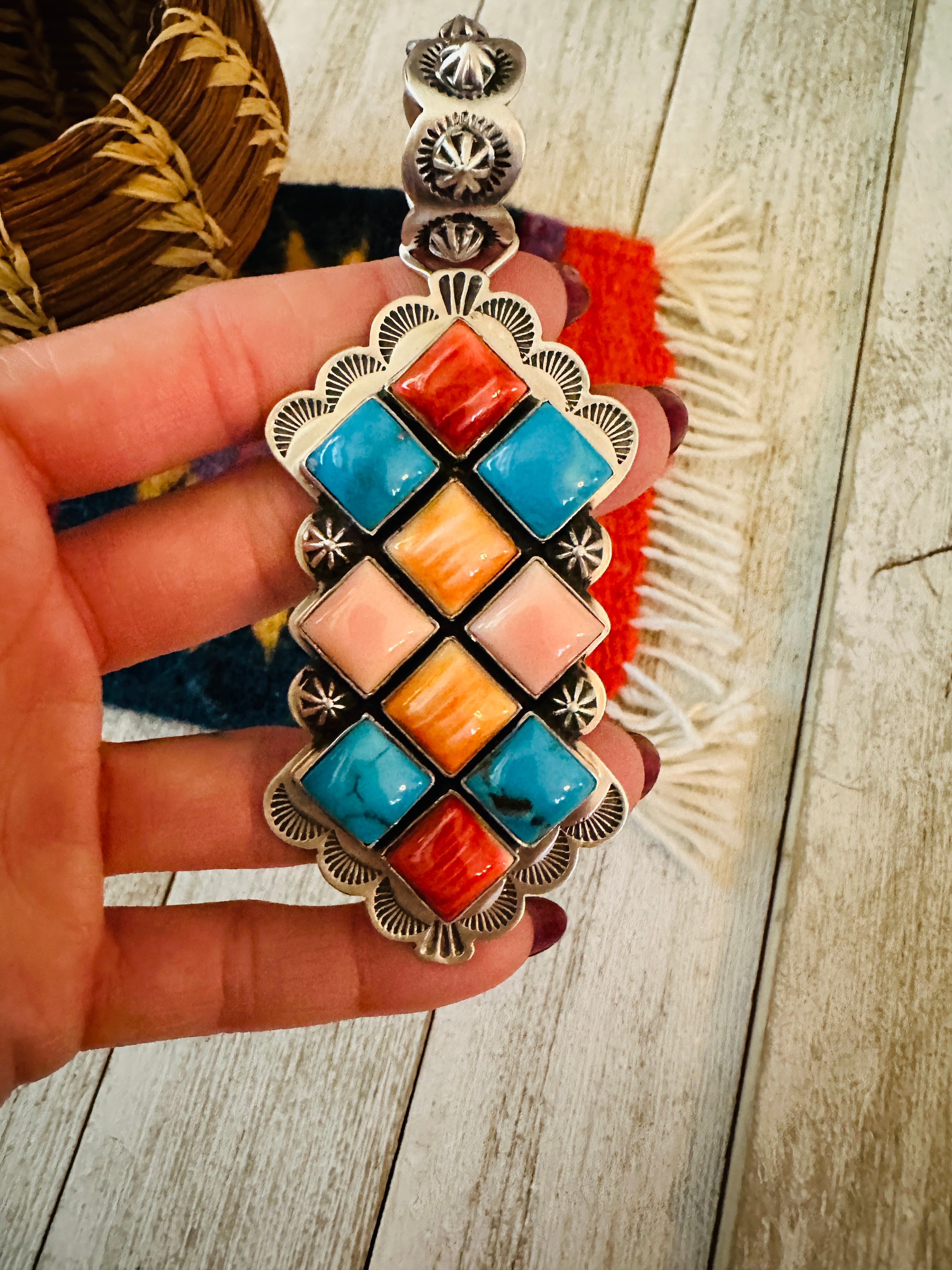 Handcrafted Multi Stone and Sterling Silver Cluster Pendant by Charles Johnson