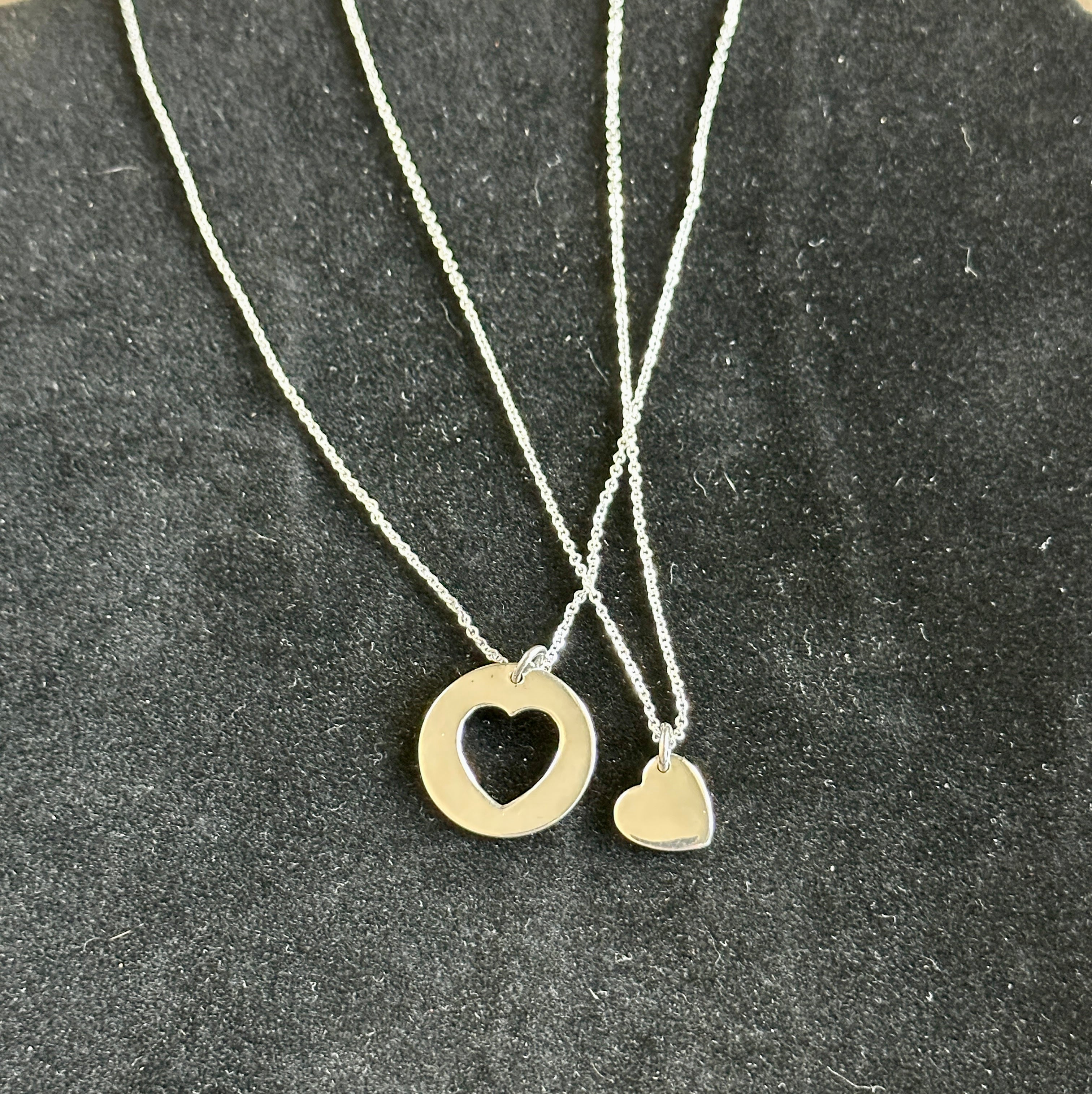 Heart and Cutout Double Sterling Silver Necklace