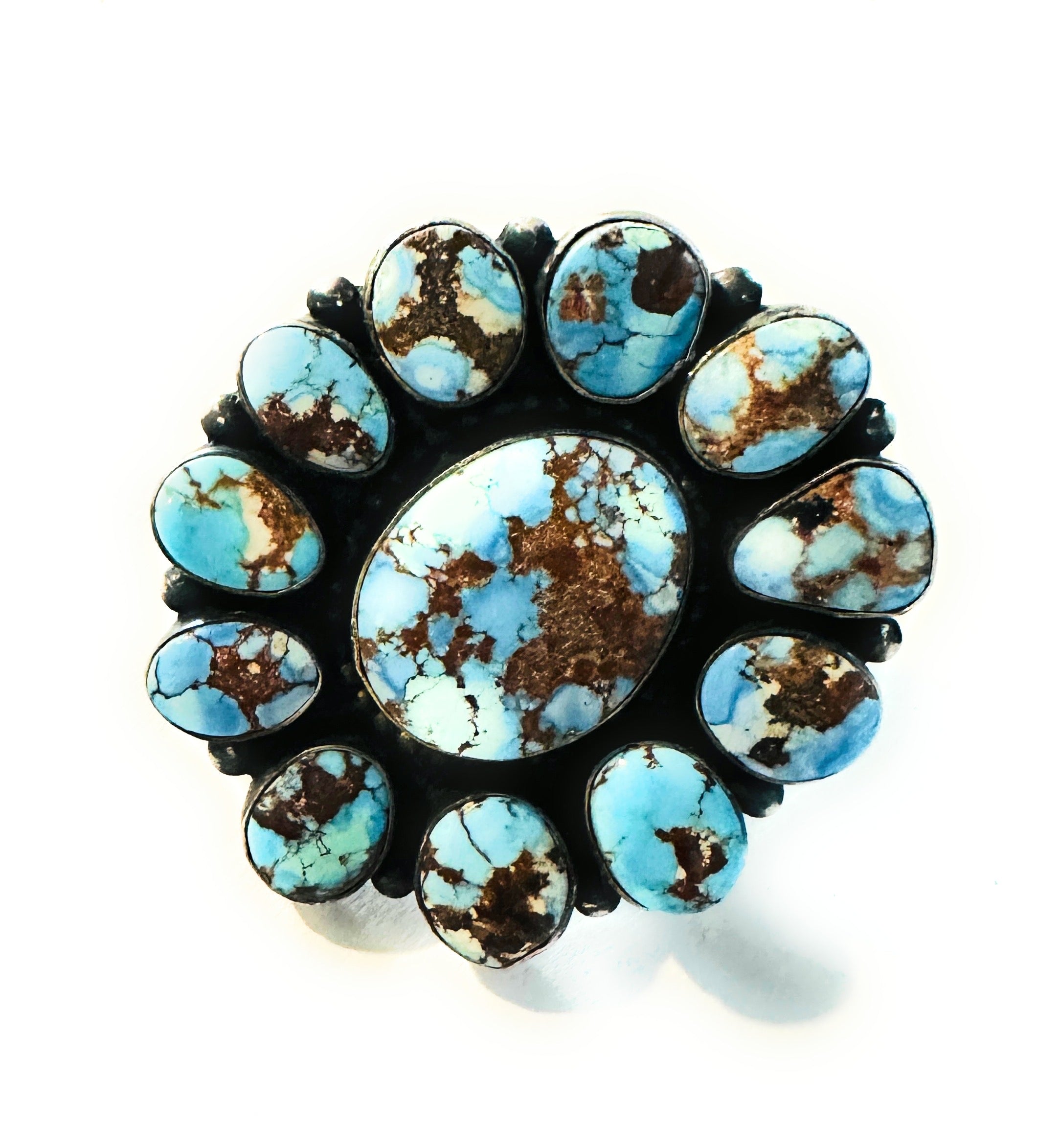 Navajo Golden Hills Turquoise & Sterling Silver Cluster Ring by Blaine Yellowhorse, Size 8.5