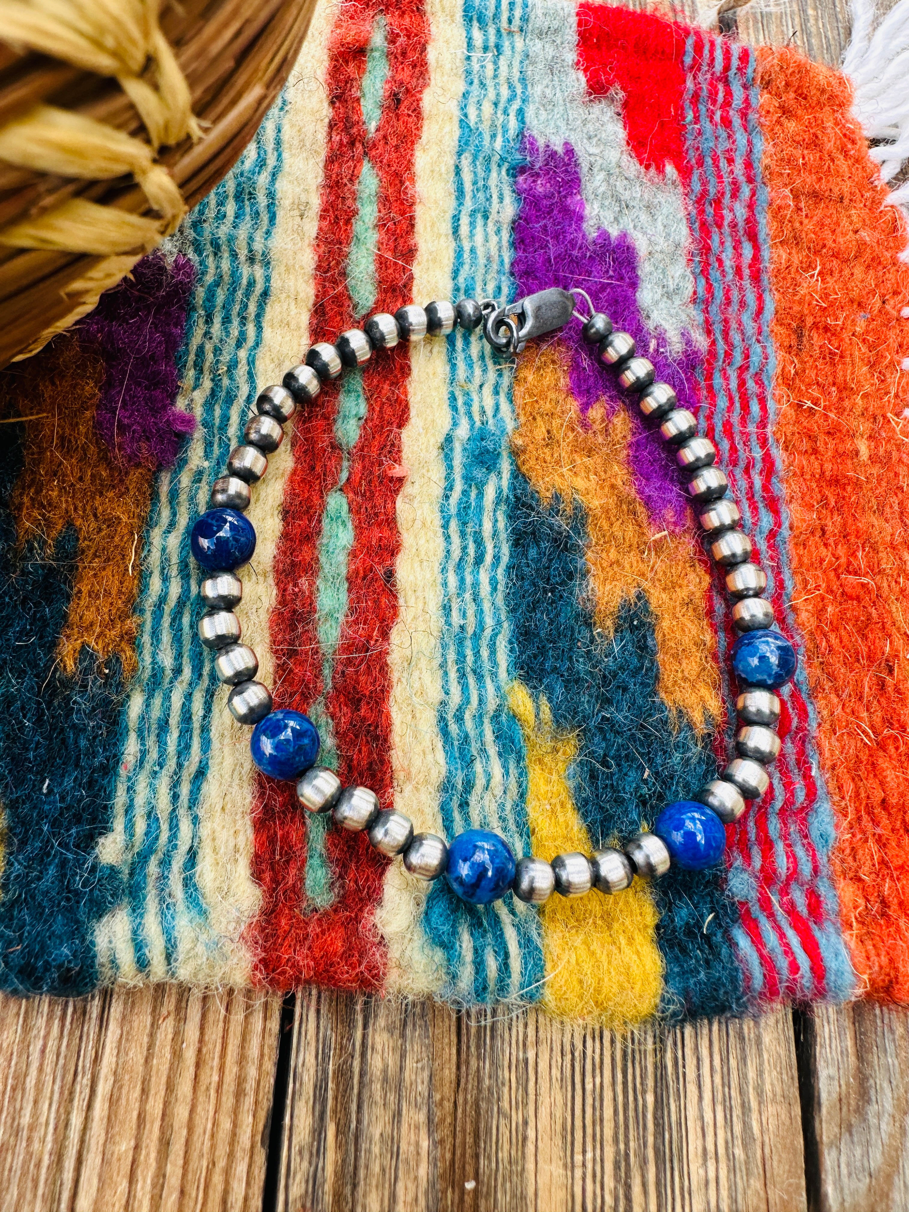Handcrafted Lapis & Sterling Silver Beaded Bracelet