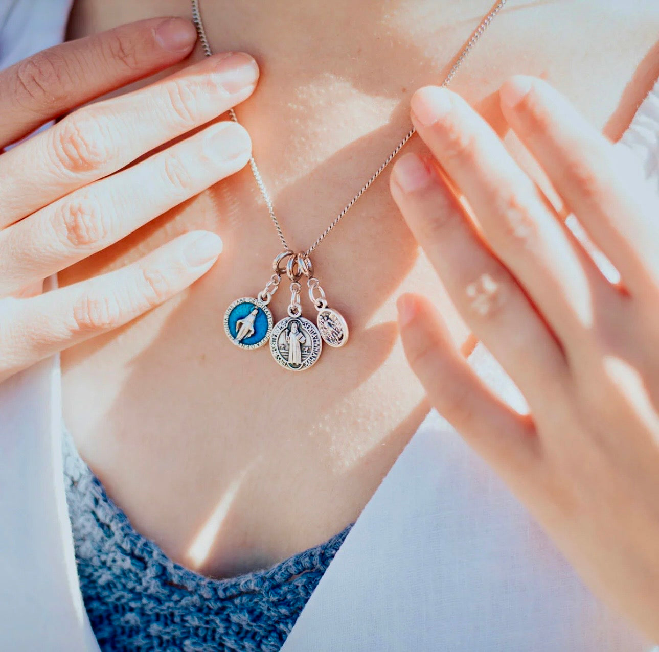 Miraculous Mary Medal Charm- Blue