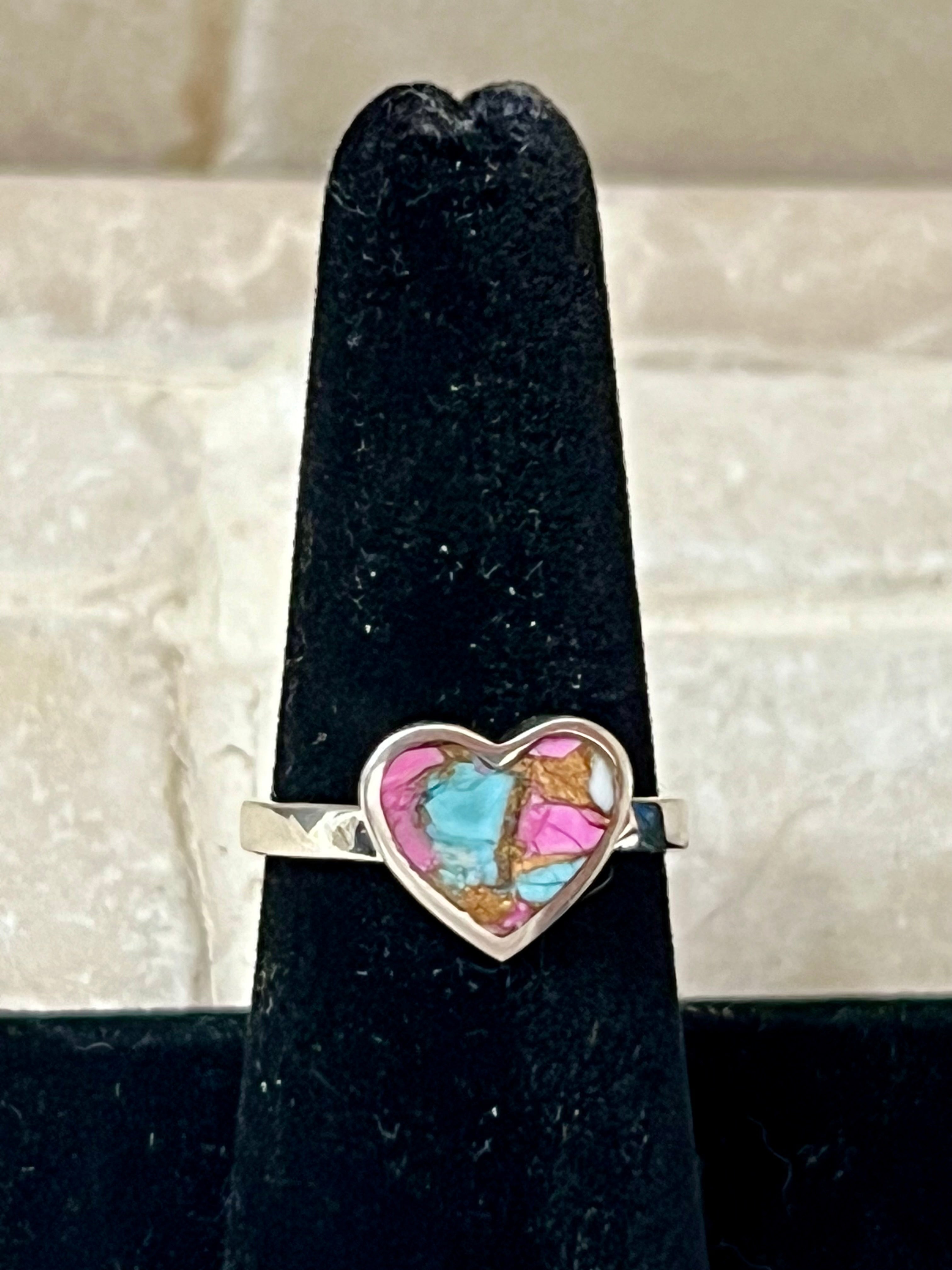 Cotton Candy Sterling Silver Heart Ring Size 8