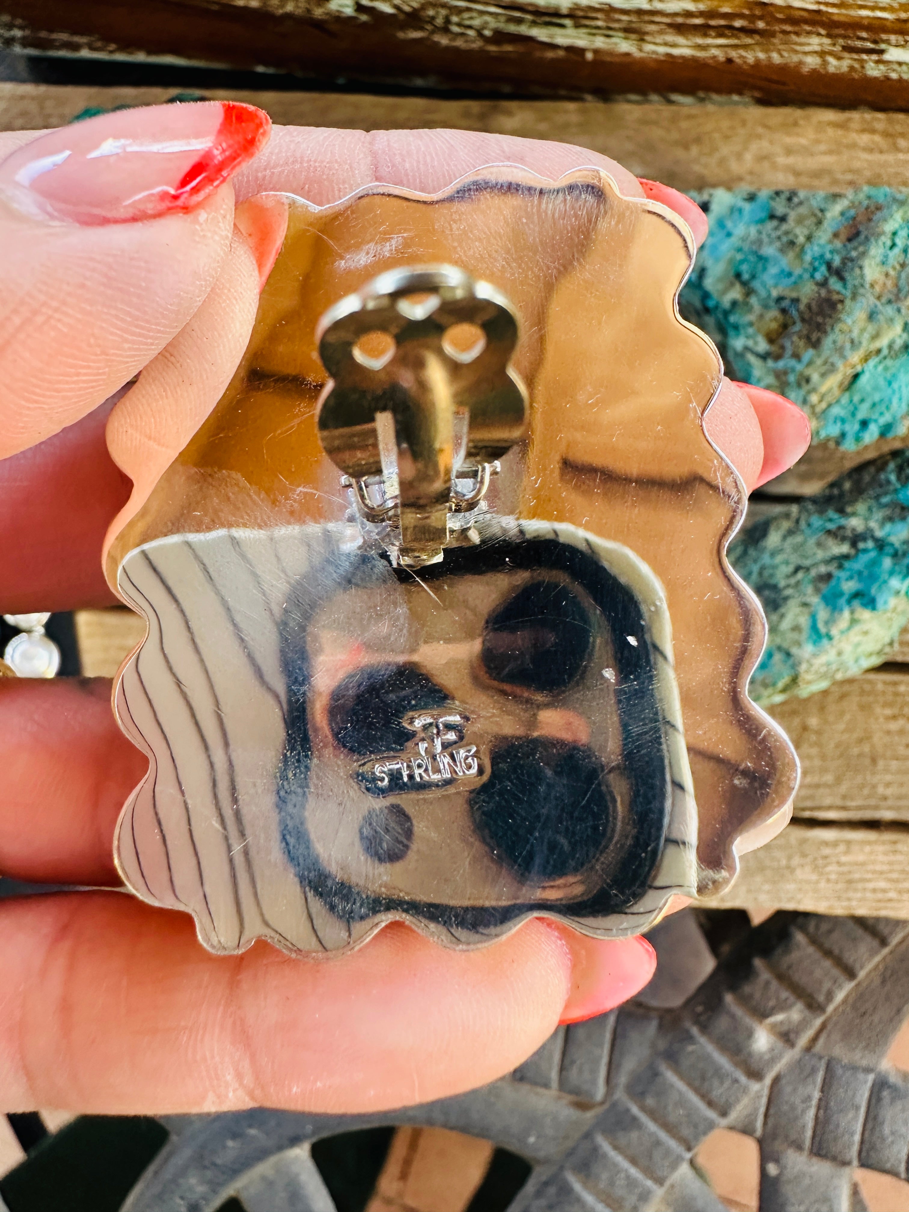 Handcrafted Abalone, Mother of Pearl & Sterling Silver Clip On Earrings by Federico Jimenez