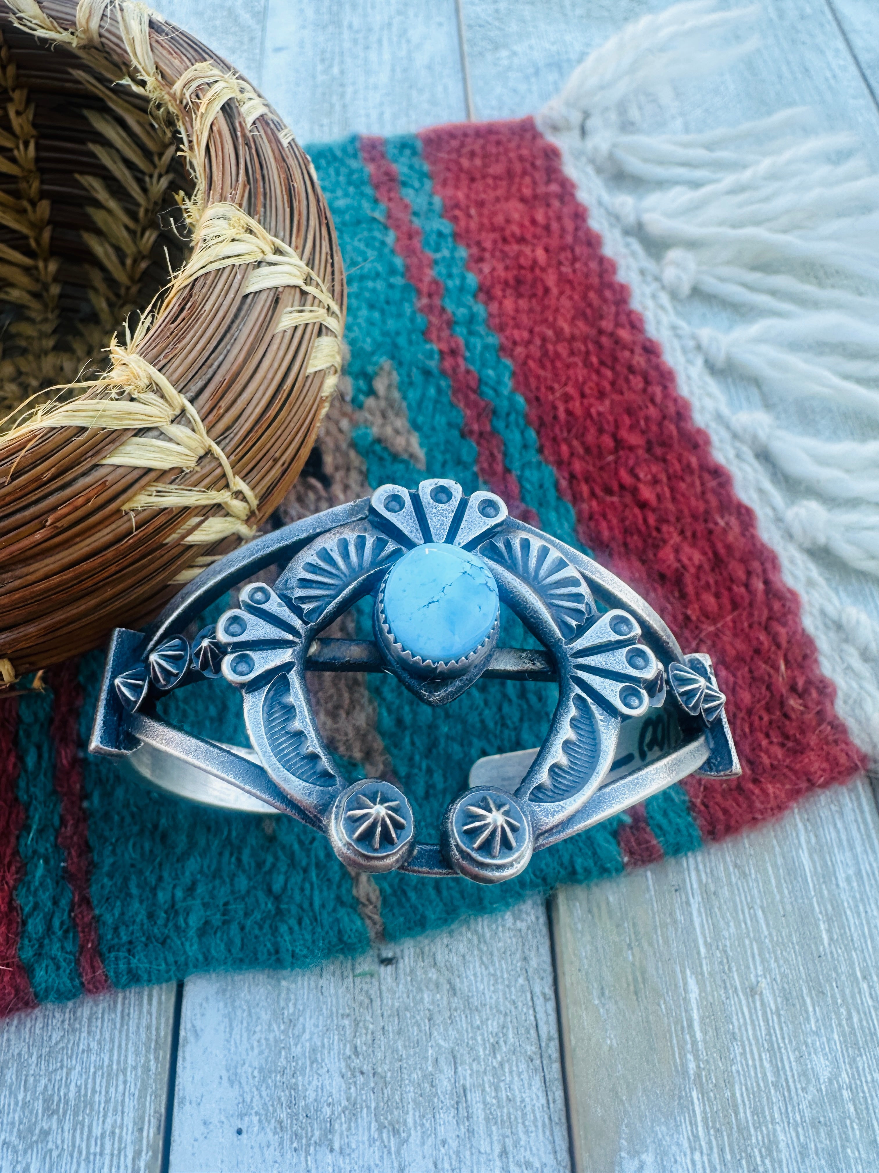 Handcrafted Golden Hills Turquoise & Sterling Silver Naja Cuff Bracelet by Kevin Billah