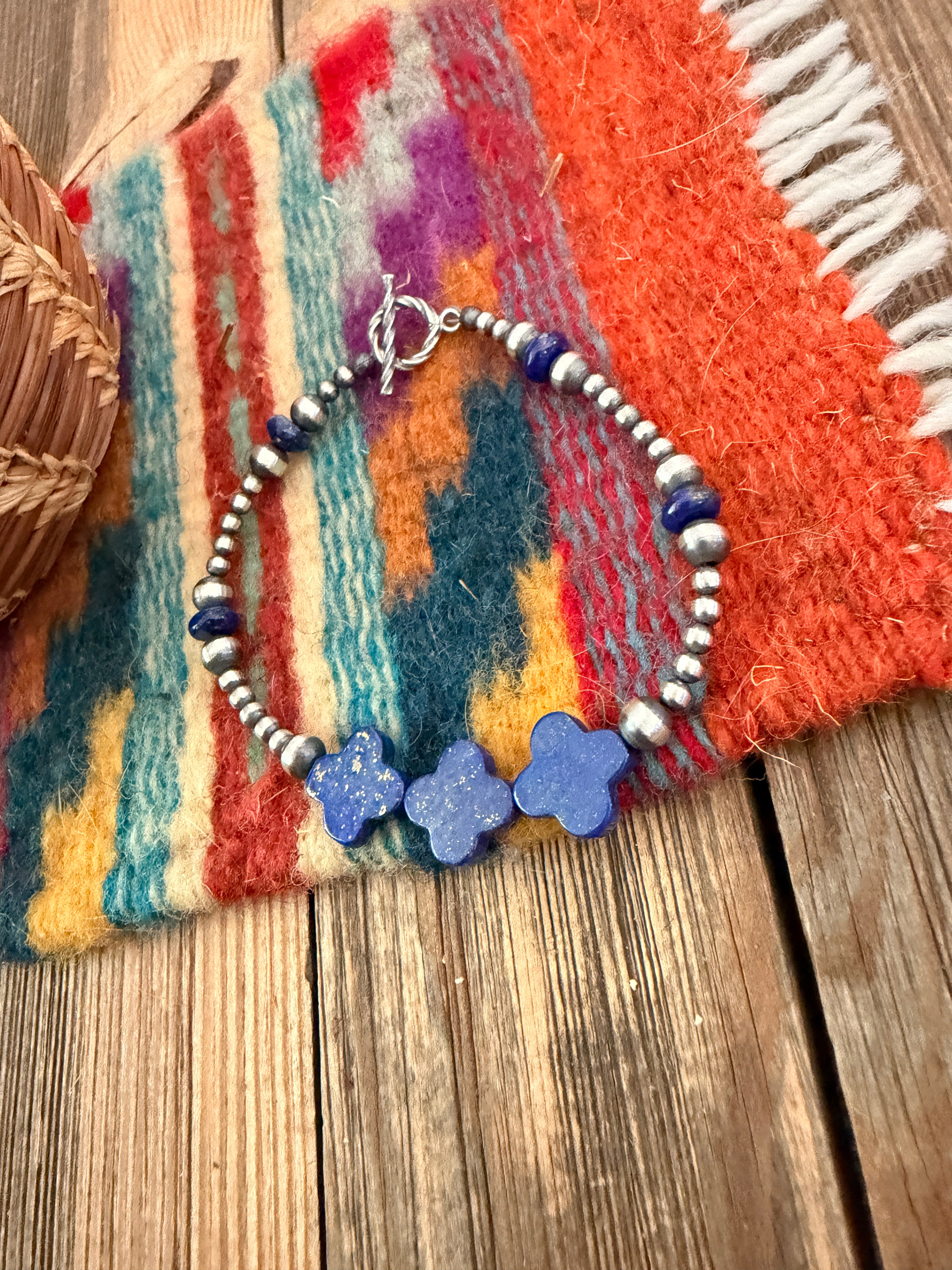 Handcrafted Lapis & Sterling Silver Beaded Bracelet