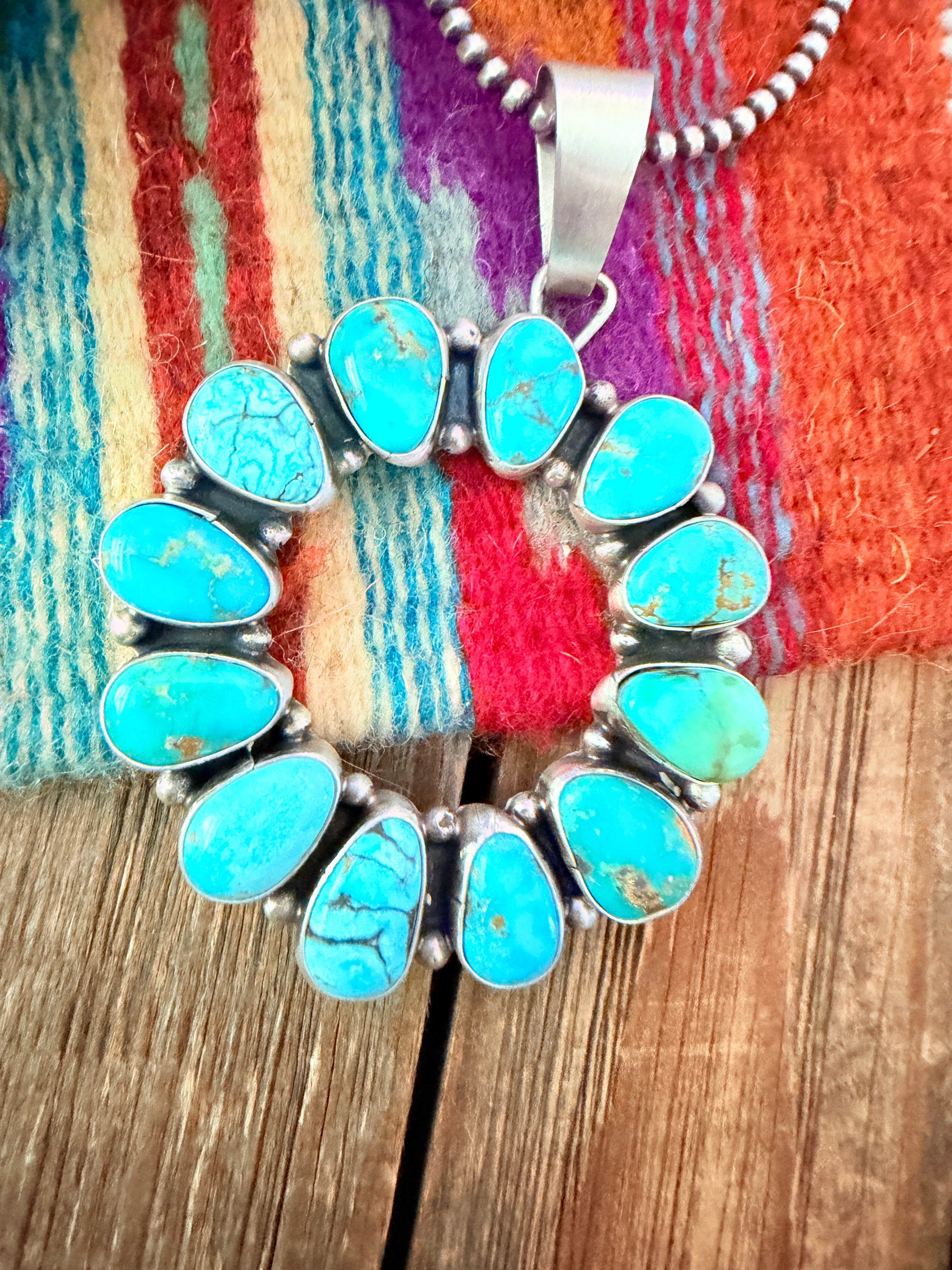 Handcrafted Sterling Silver & Turquoise Pendant by Travis Jim