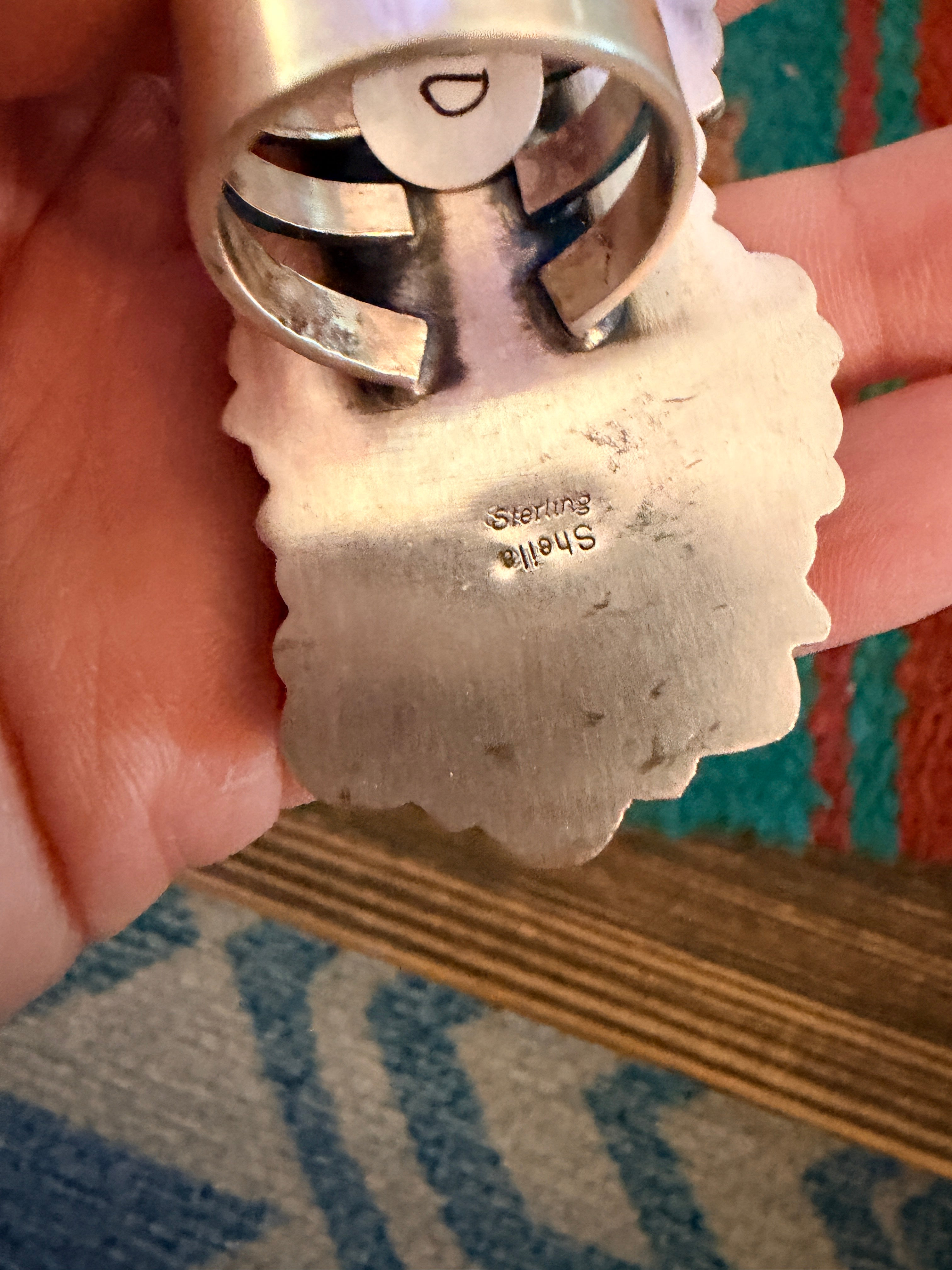 Handcrafted Spiny Oyster, Turquoise & Sterling Silver Cluster Ring by Sheila Becenti Size 10