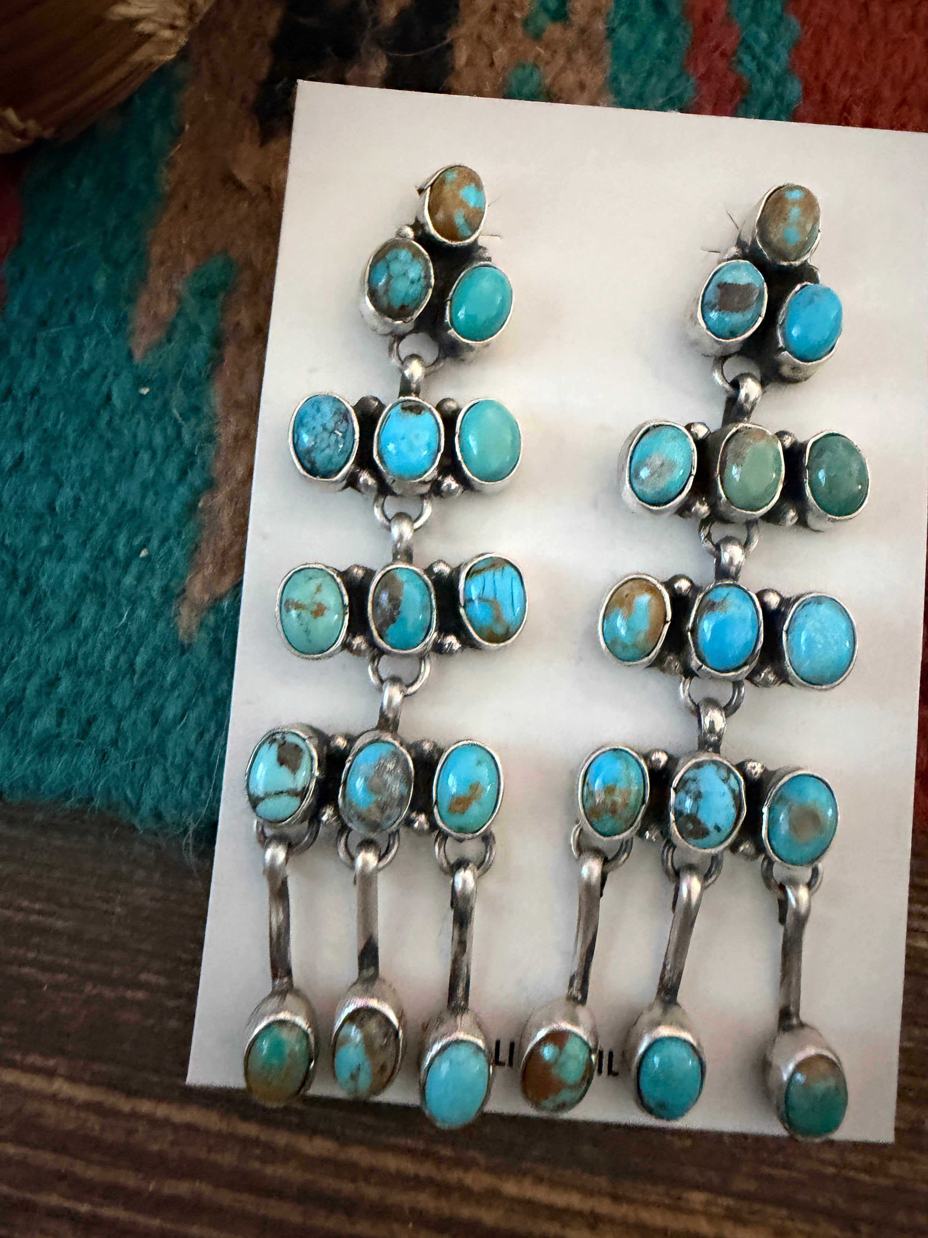 Handcrafted Turquoise & Sterling Silver Chandelier Dangle Earrings by Marcella James