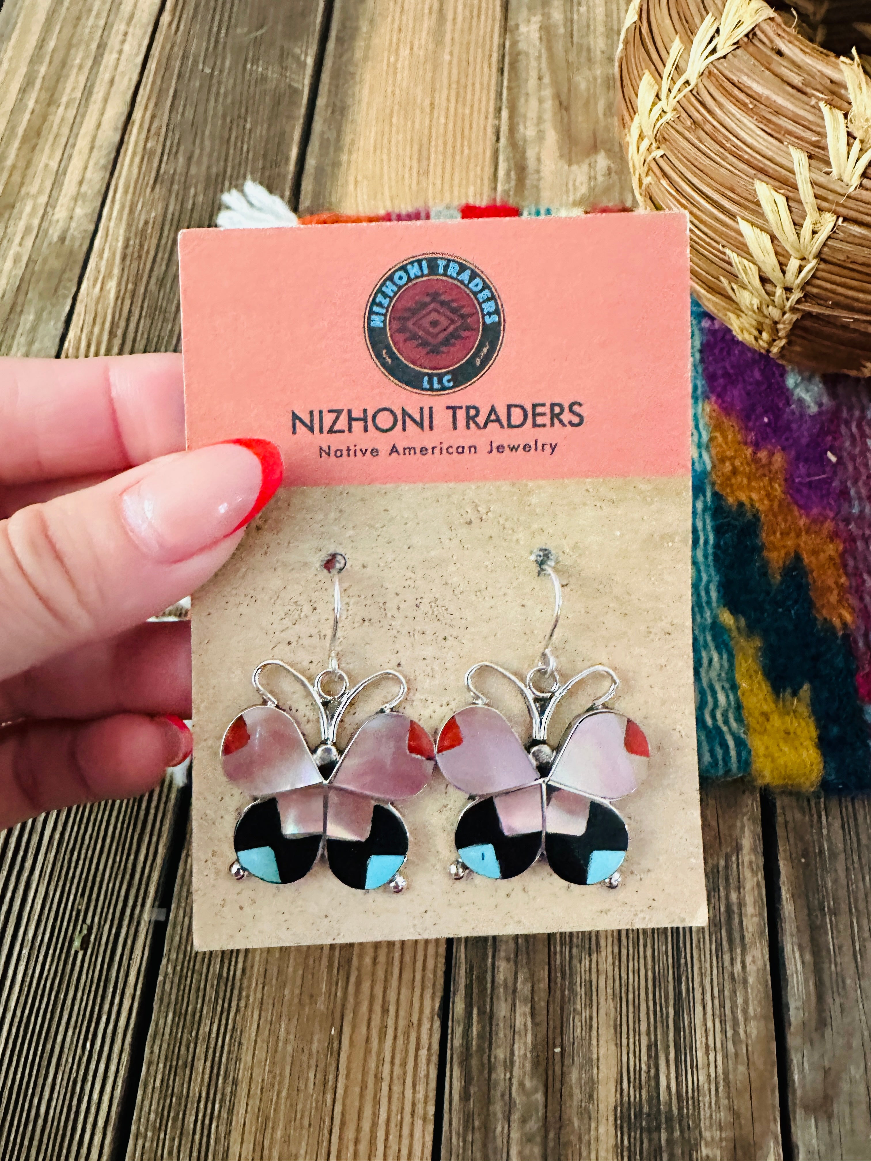 Handcrafted Multi Stone & Sterling Silver Inlay Butterfly Dangle Earrings
