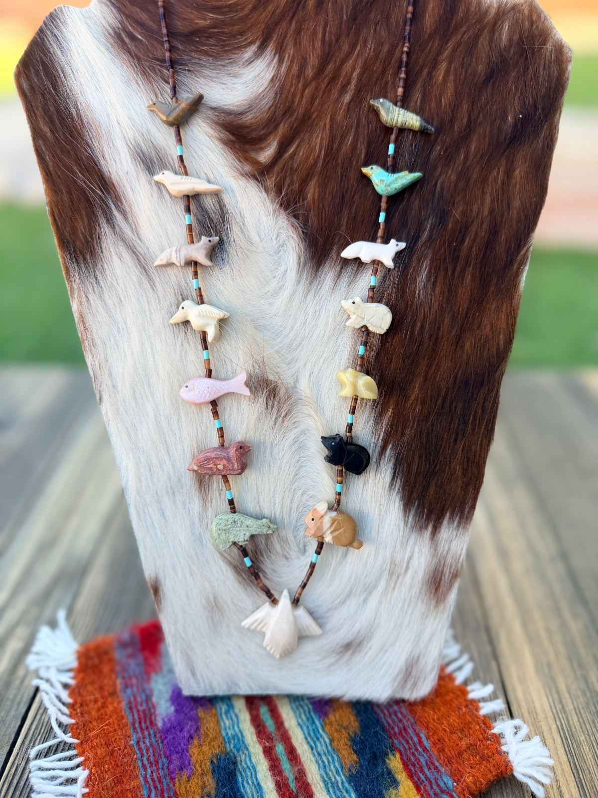 Handcrafted Sterling Silver & Beaded Fetish 29” Necklace
