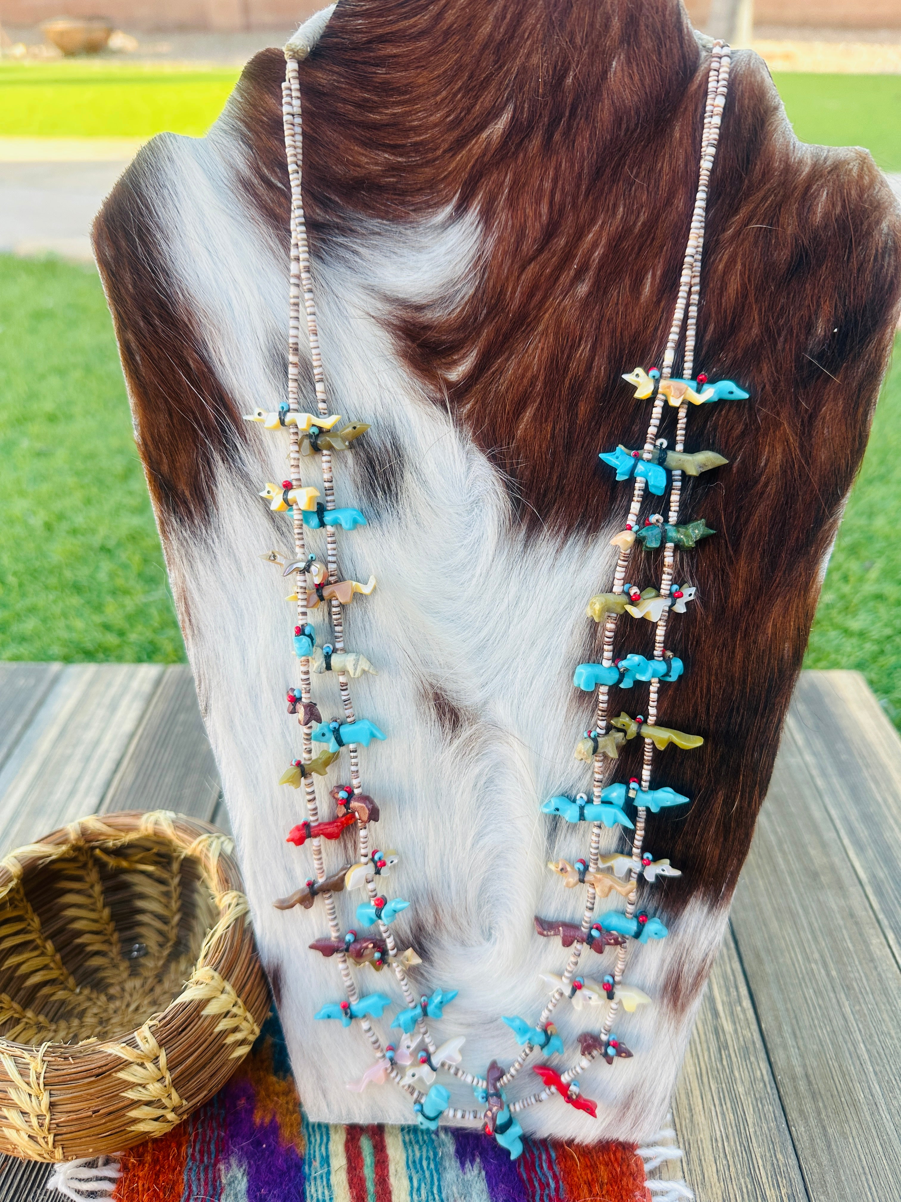 Old Pawn Handcrafted Multi Stone Fetish Beaded 28” Necklace