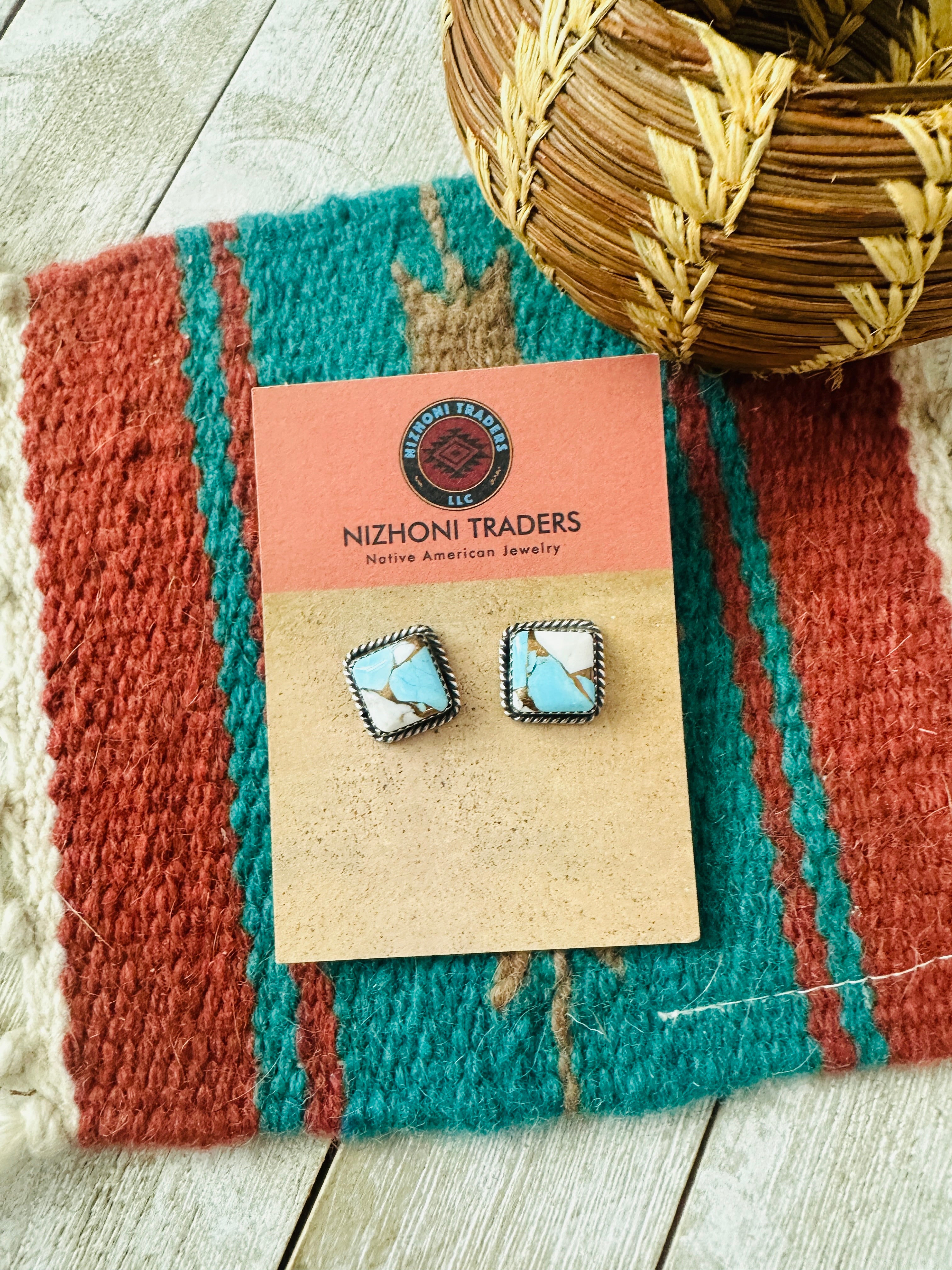 Handcrafted Cotton Candy and Sterling Silver Stud Earrings- Blue