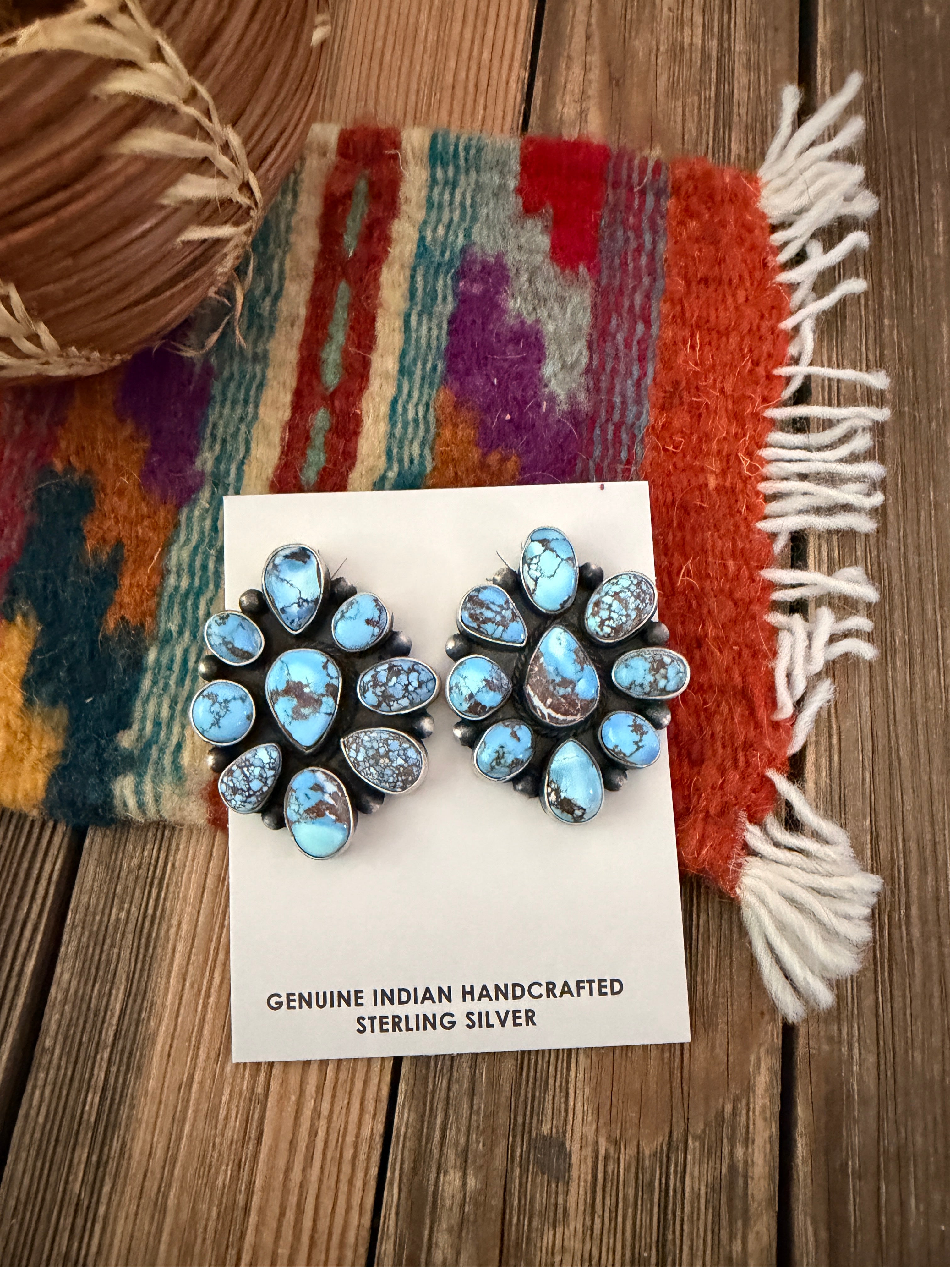 Handcrafted Golden Hills Turquoise & Sterling Silver Cluster Post Earrings