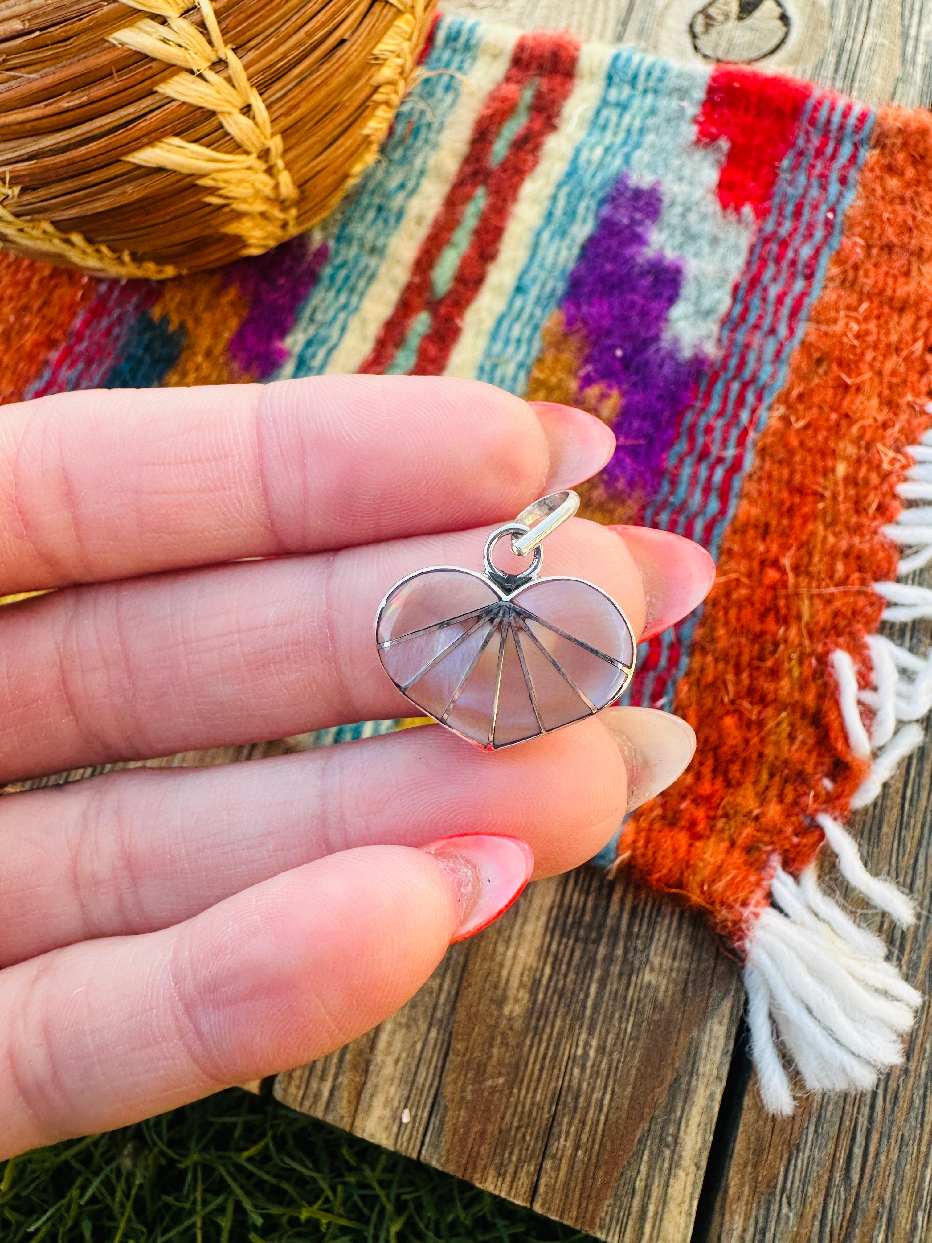 Handcrafted Sterling Silver and Mother of Pearl Inlay Heart Pendant