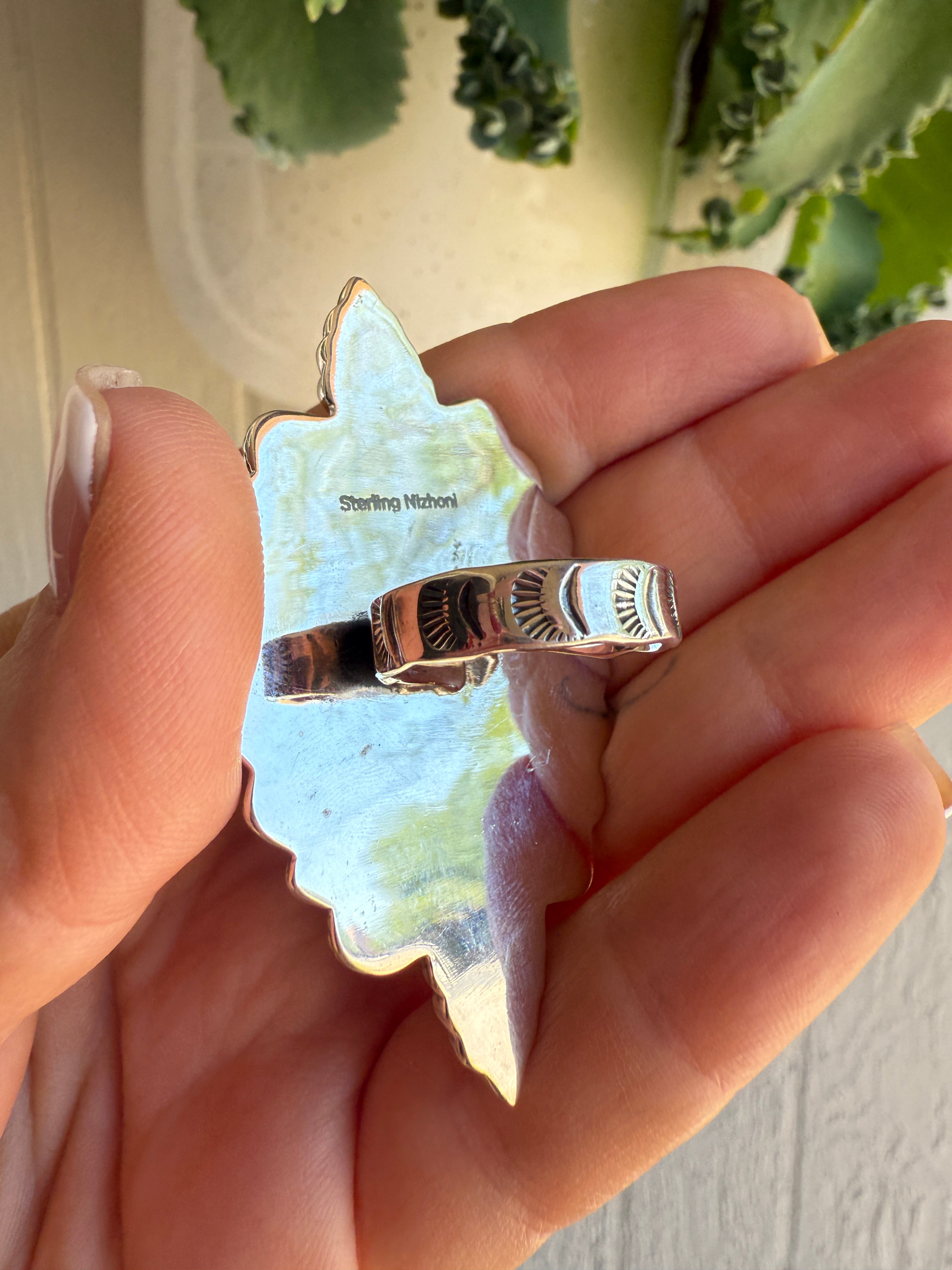 Beautiful Handmade Golden Hills Turquoise And Sterling Silver Adjustable Statement Ring