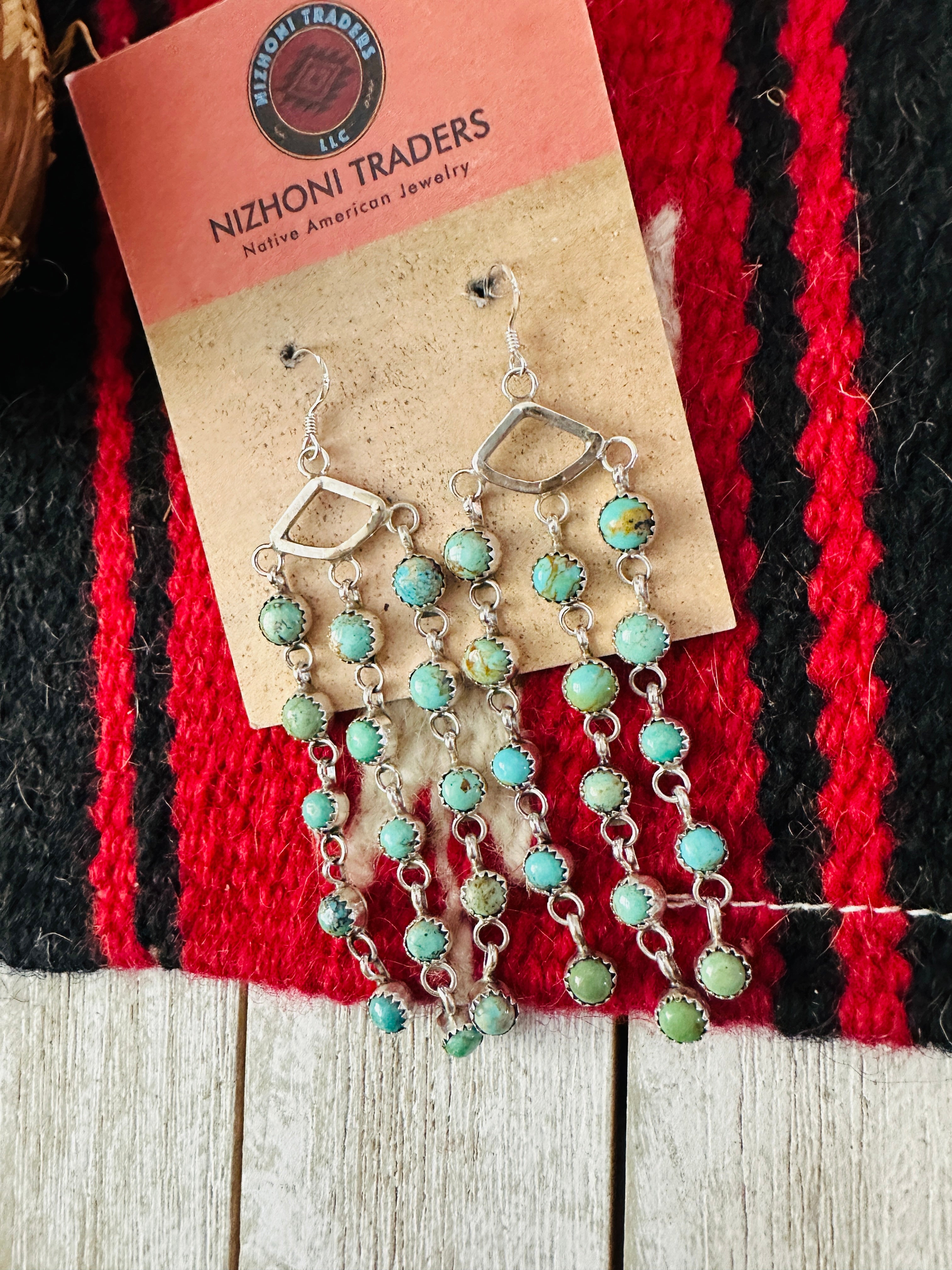 Handcrafted Turquoise & Sterling Silver Chandelier Dangle Earrings