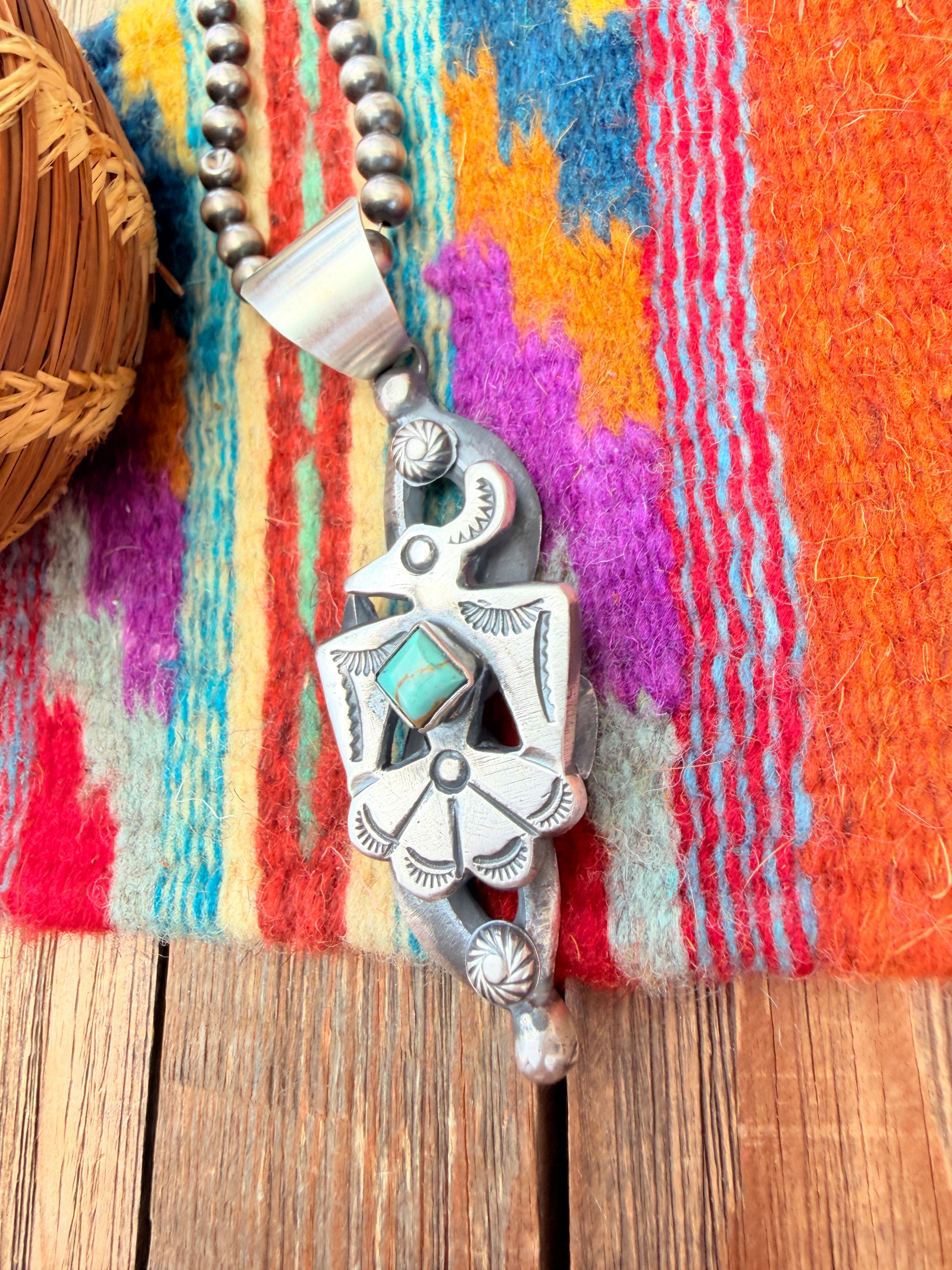 Handcrafted Sterling Silver & Turquoise Thunderbird Pendant by Chimney Butte