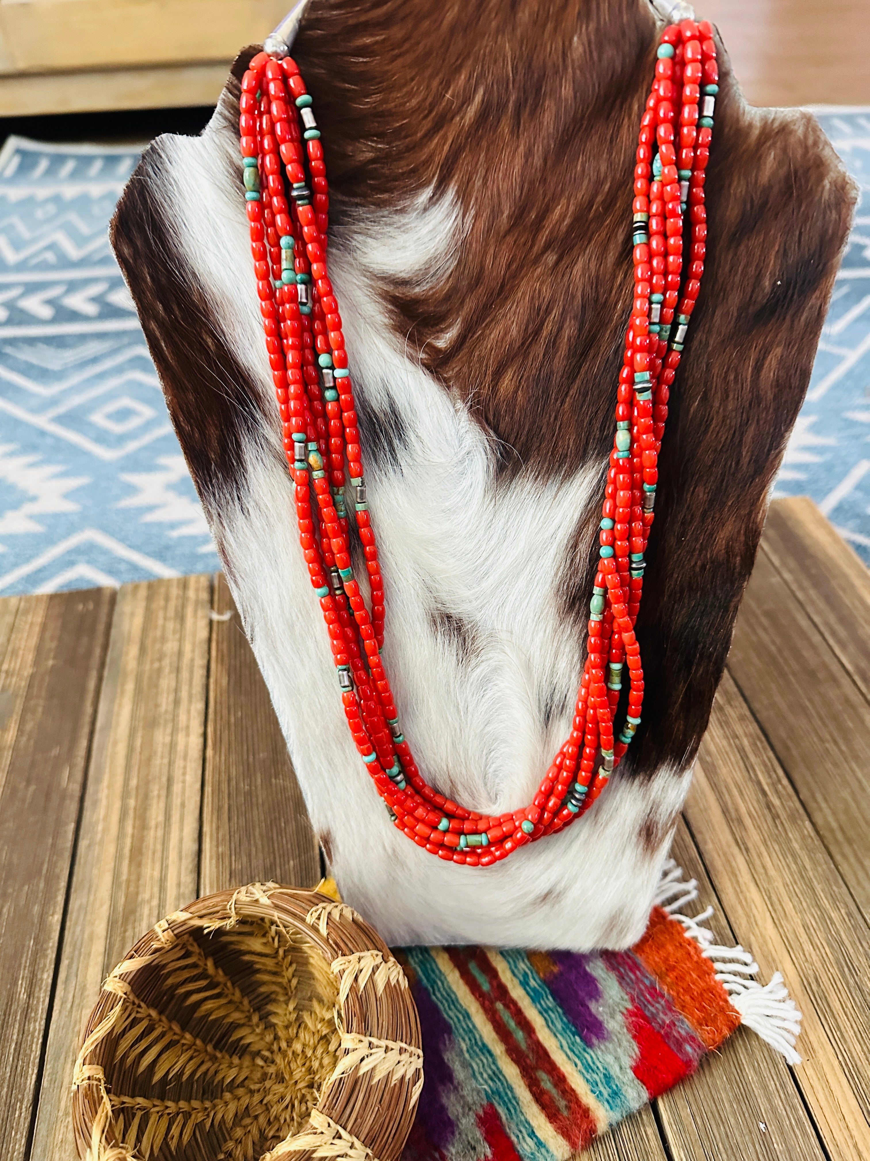 Handcrafted Coral & Sterling Silver 6-Strand Beaded Necklace