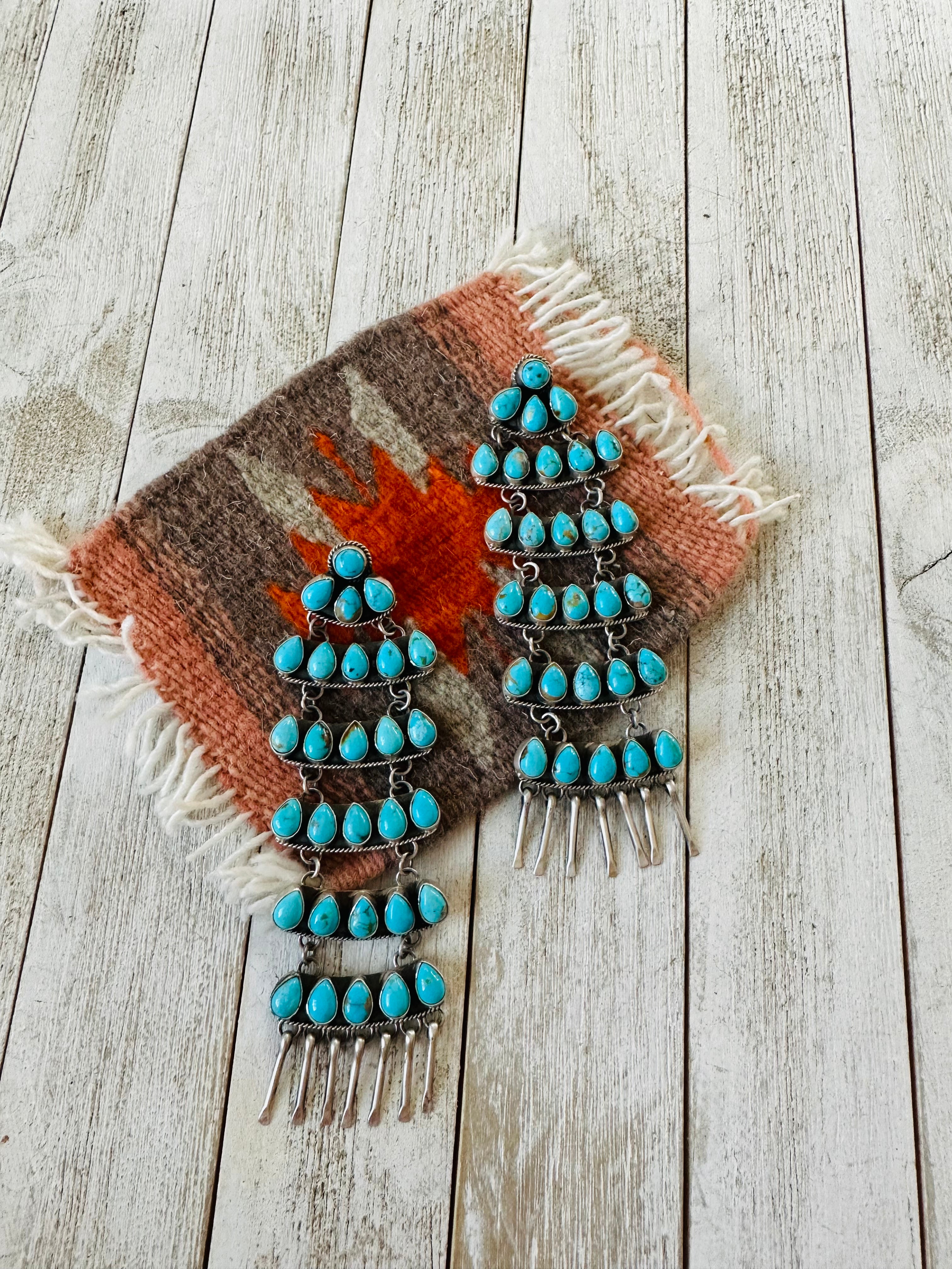 Navajo Turquoise & Sterling Silver Chandelier Dangle Earrings