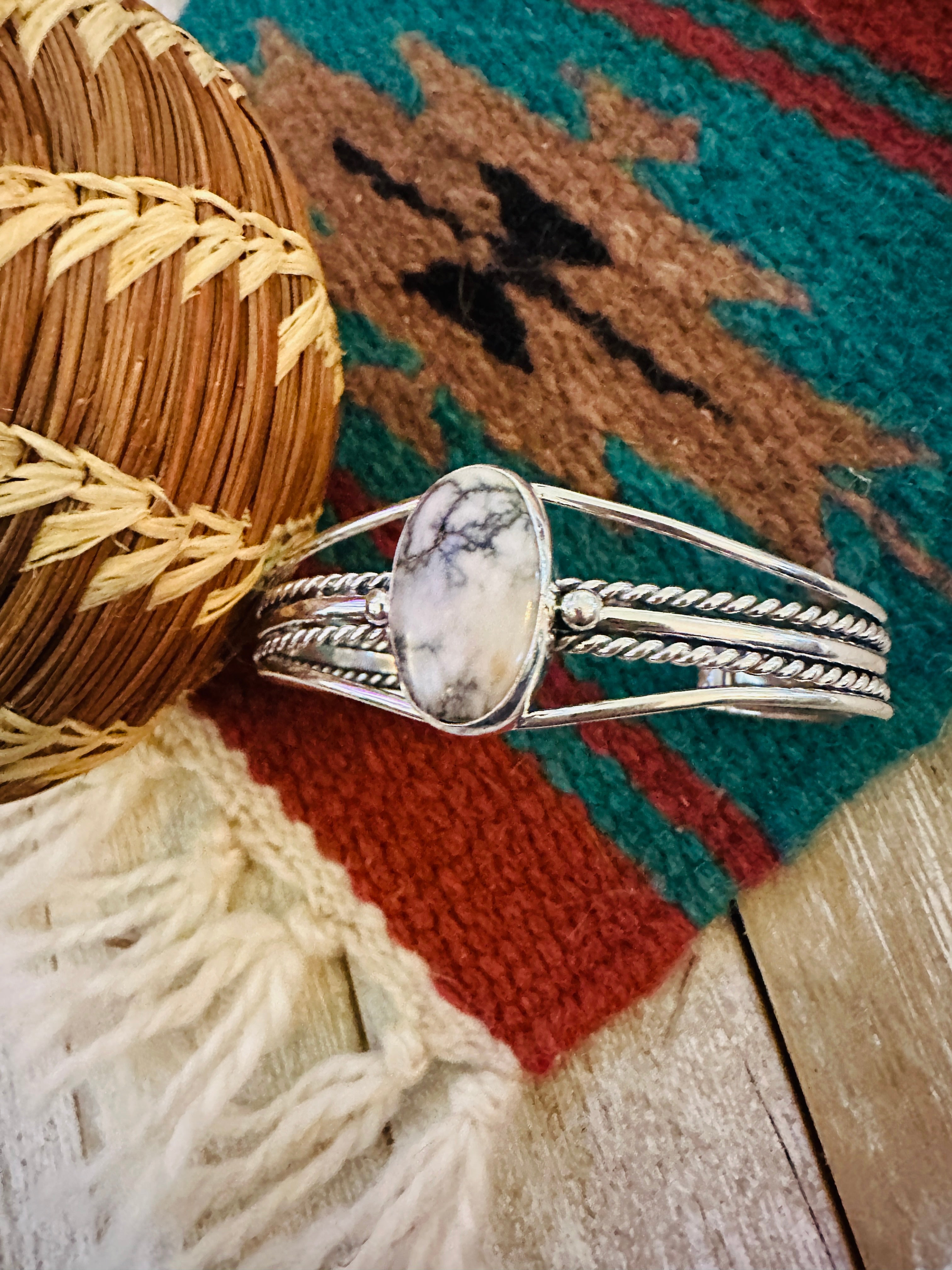 Handcrafted Sterling Silver & White Buffalo Cuff Bracelet