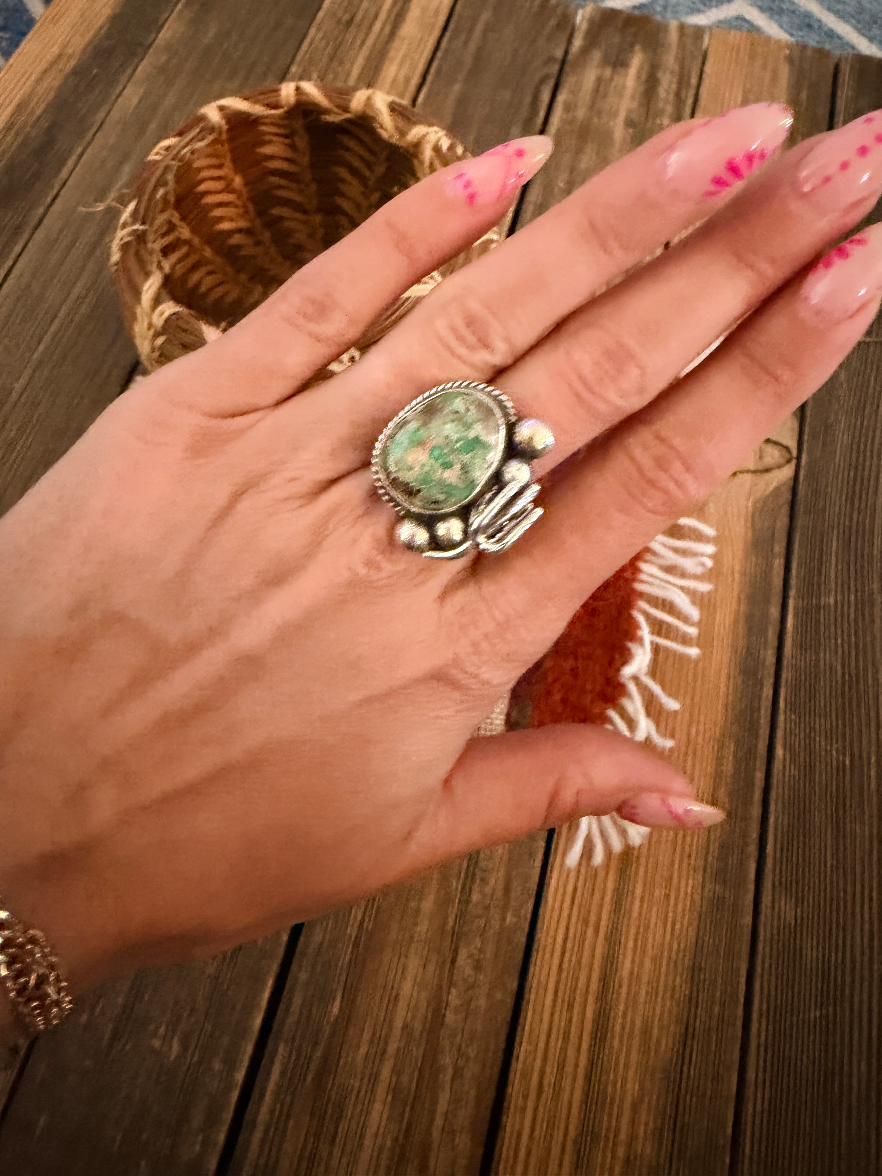 Handmade Sterling Silver and Turquoise Adjustable Ring