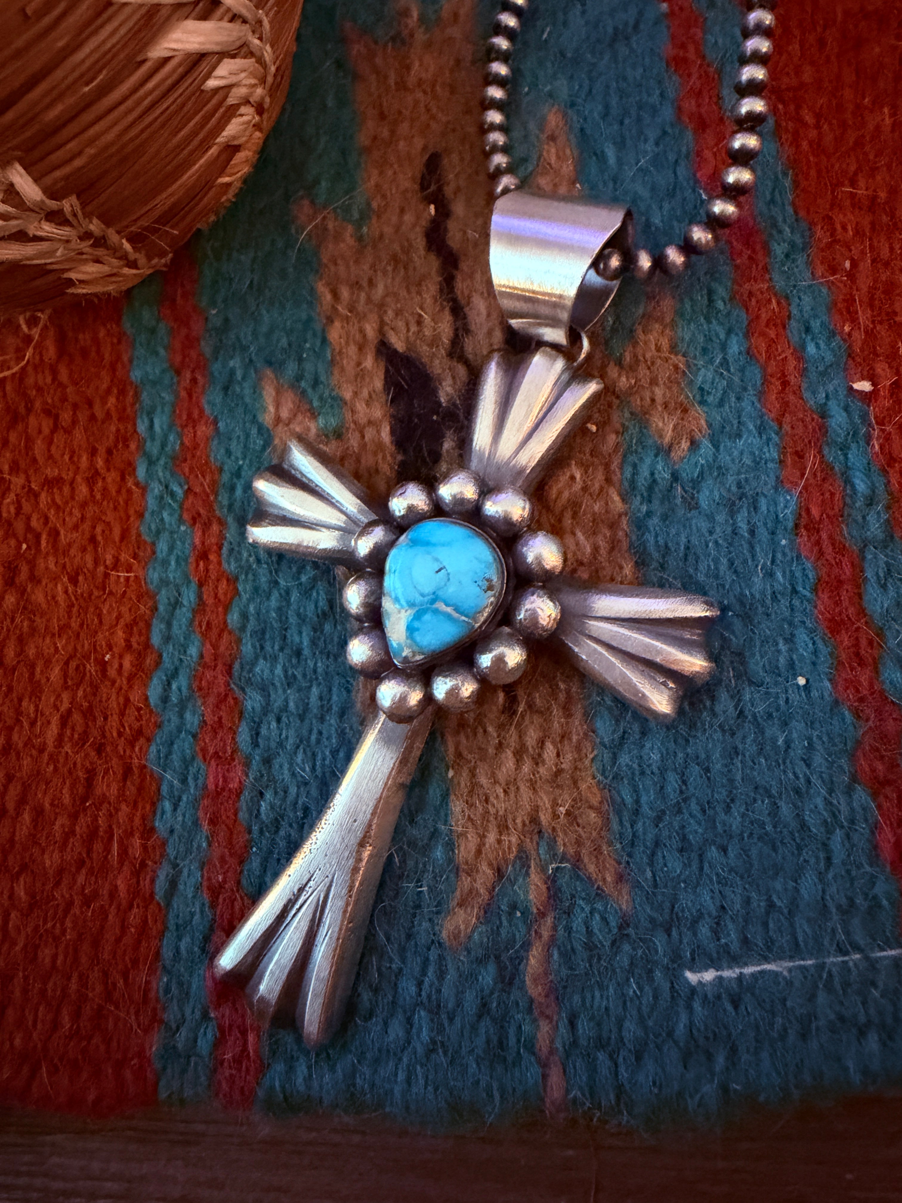 Handcrafted Turquoise & Sterling Silver Cross Pendant by Chimney Butte