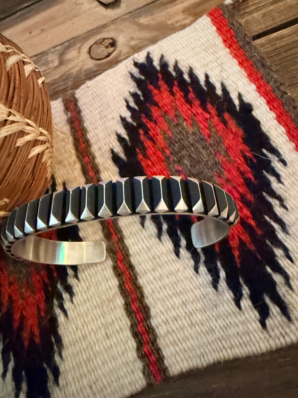 Hand Stamped Sterling Silver Cuff Bracelet by Leander Tahe