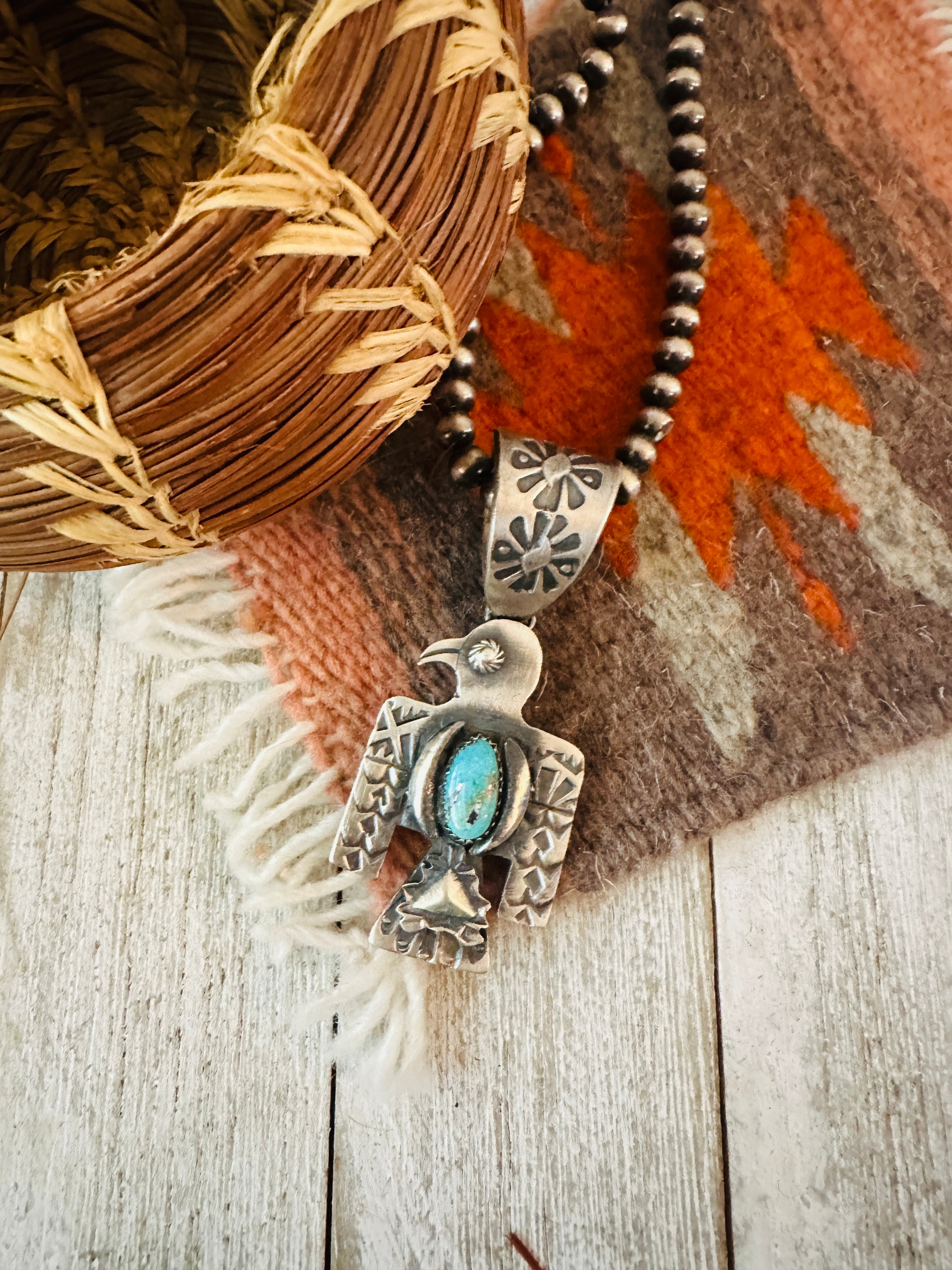 Handcrafted Turquoise & Sterling Silver Thunderbird Pendant