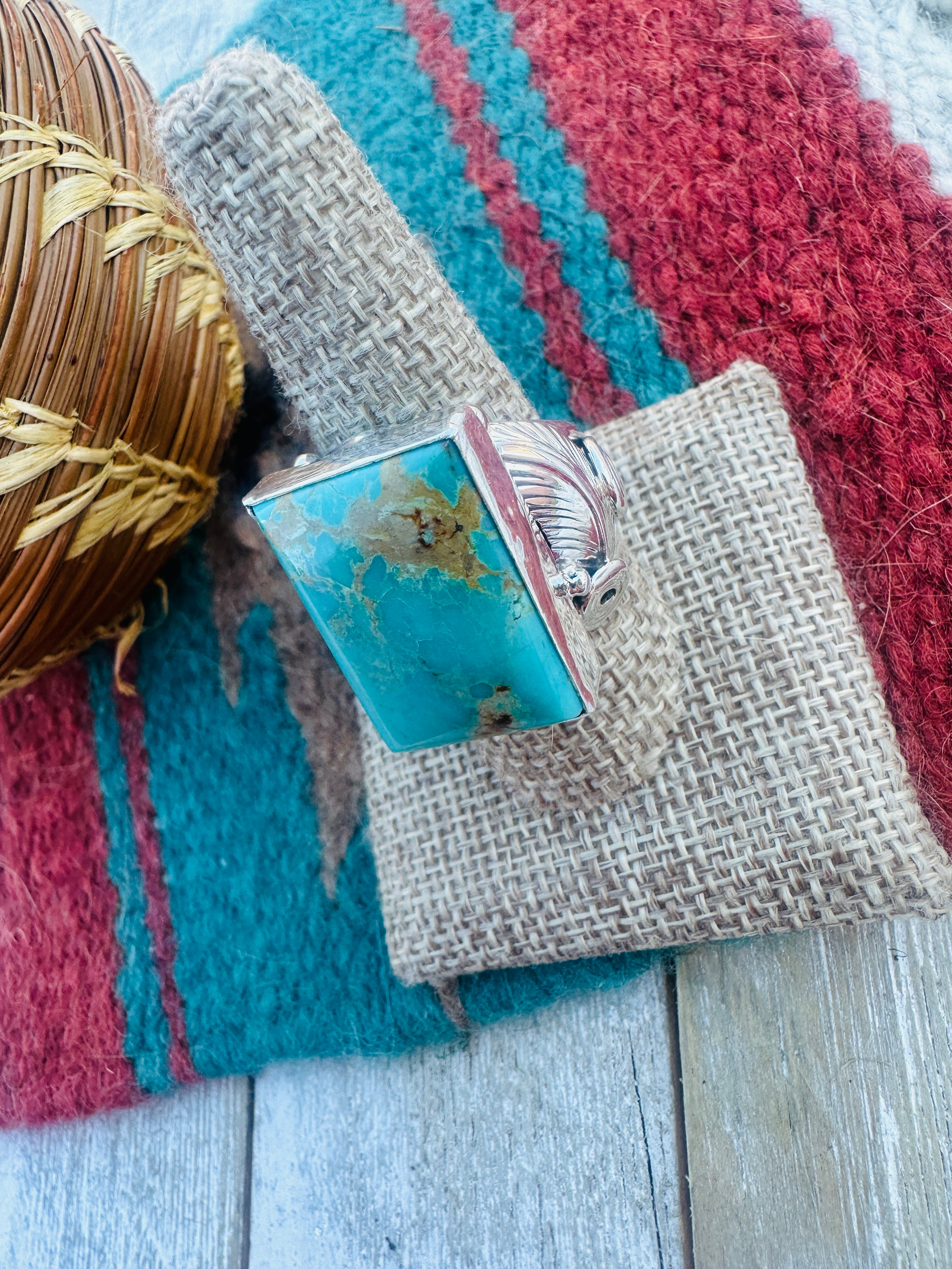 Handcrafted Turquoise & Sterling Silver Ring Size 9