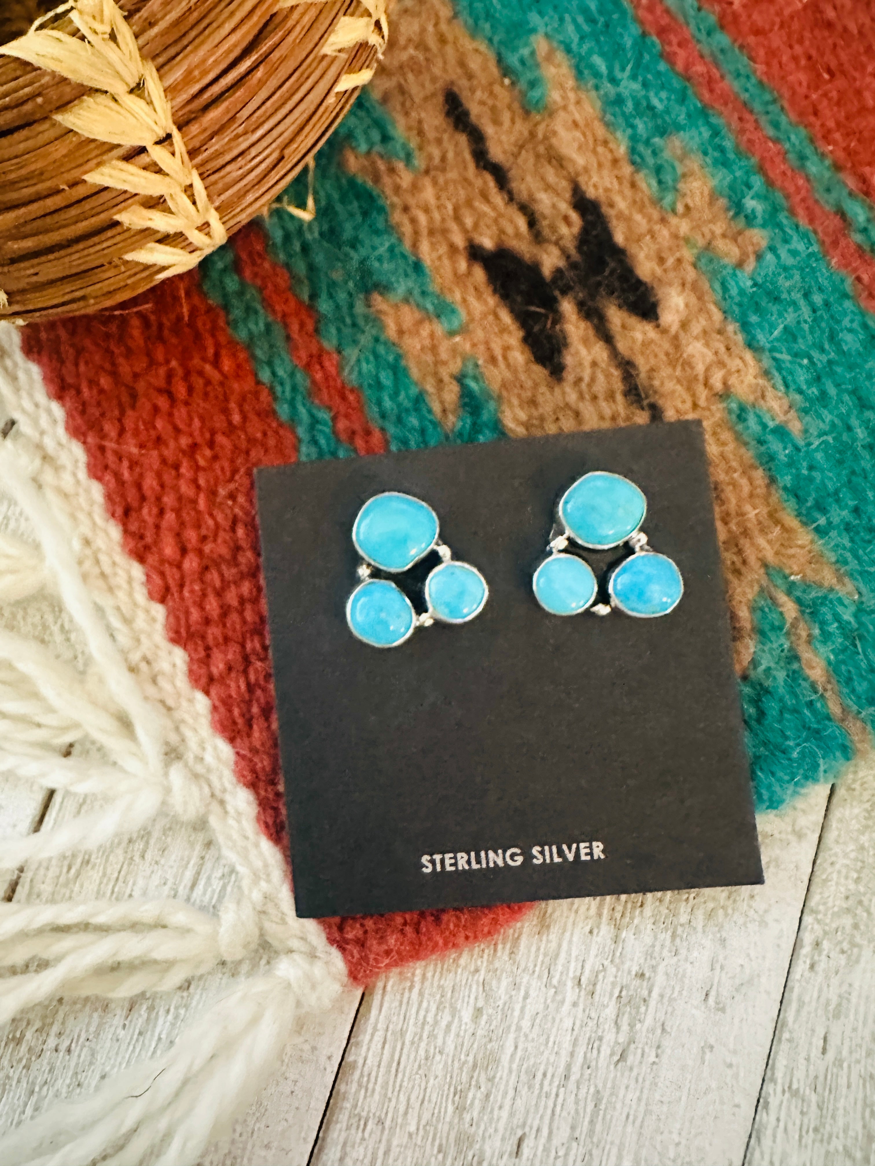Handcrafted Sterling Silver & Turquoise Cluster Post Earrings