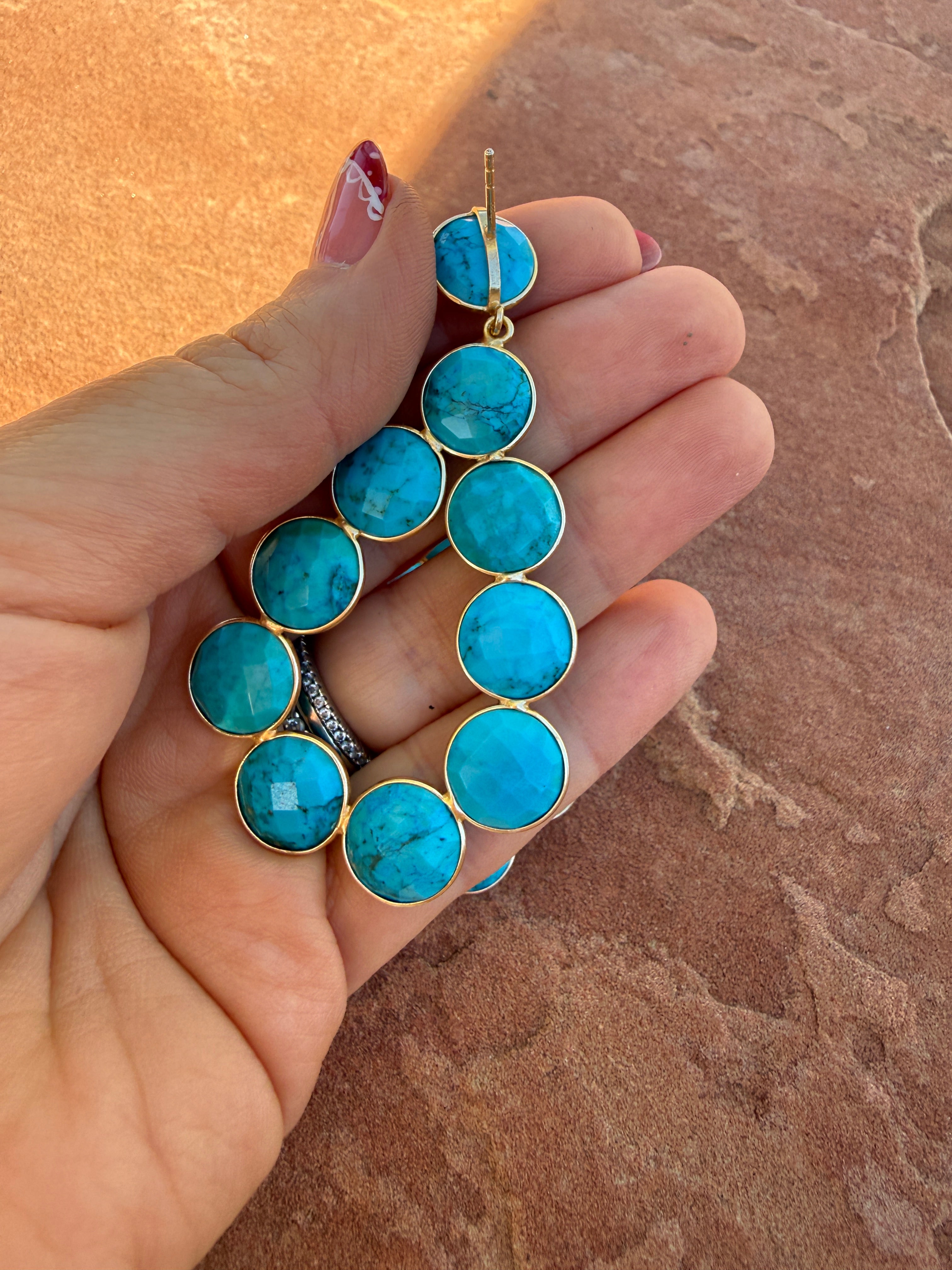 “The Golden Collection” MESA MOON Handmade Gold Plated Sterling Silver & Natural Turquoise Earrings