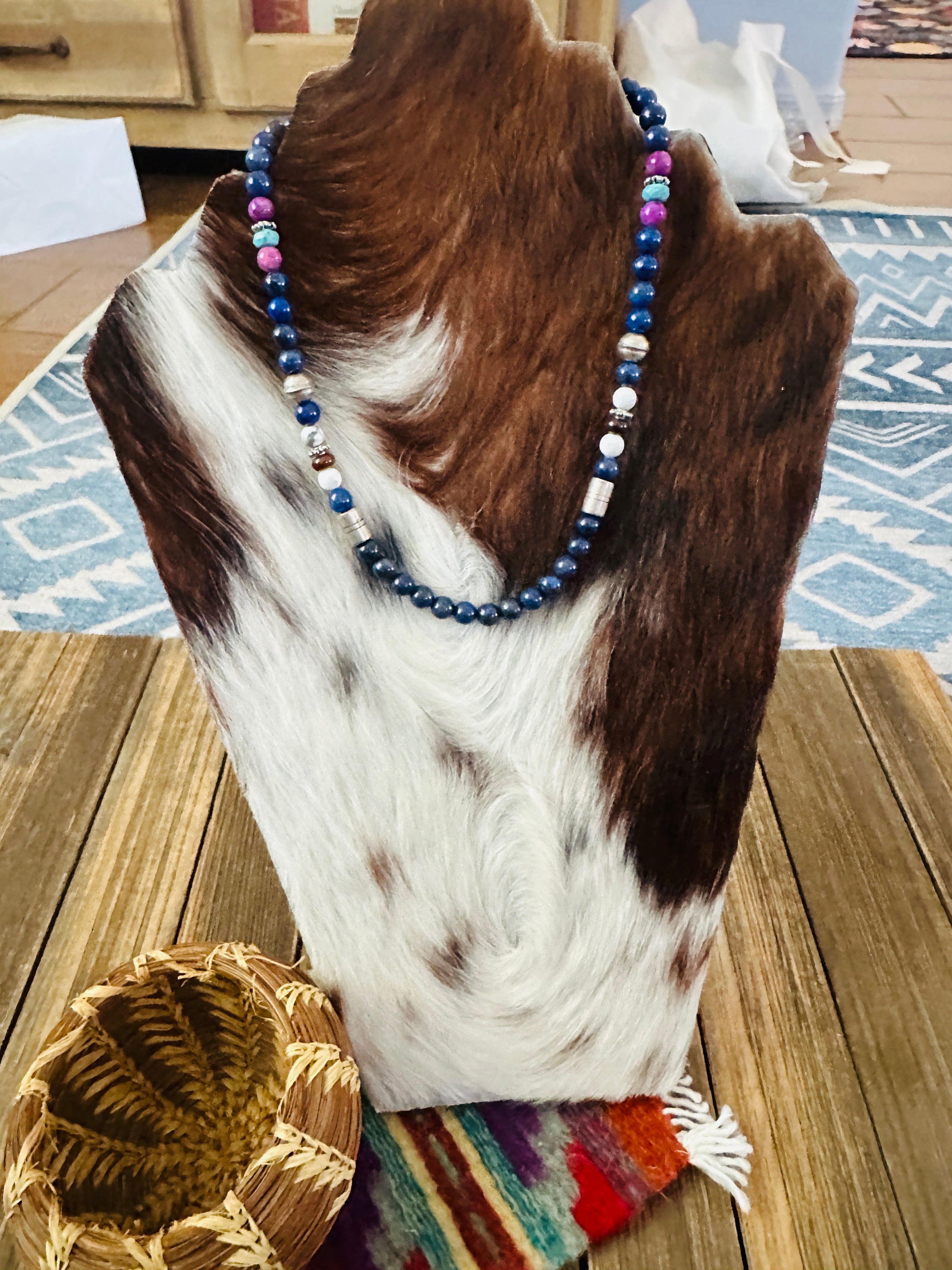 Handcrafted Multi Stone & Sterling Silver Beaded 16” Necklace by T & R Singer