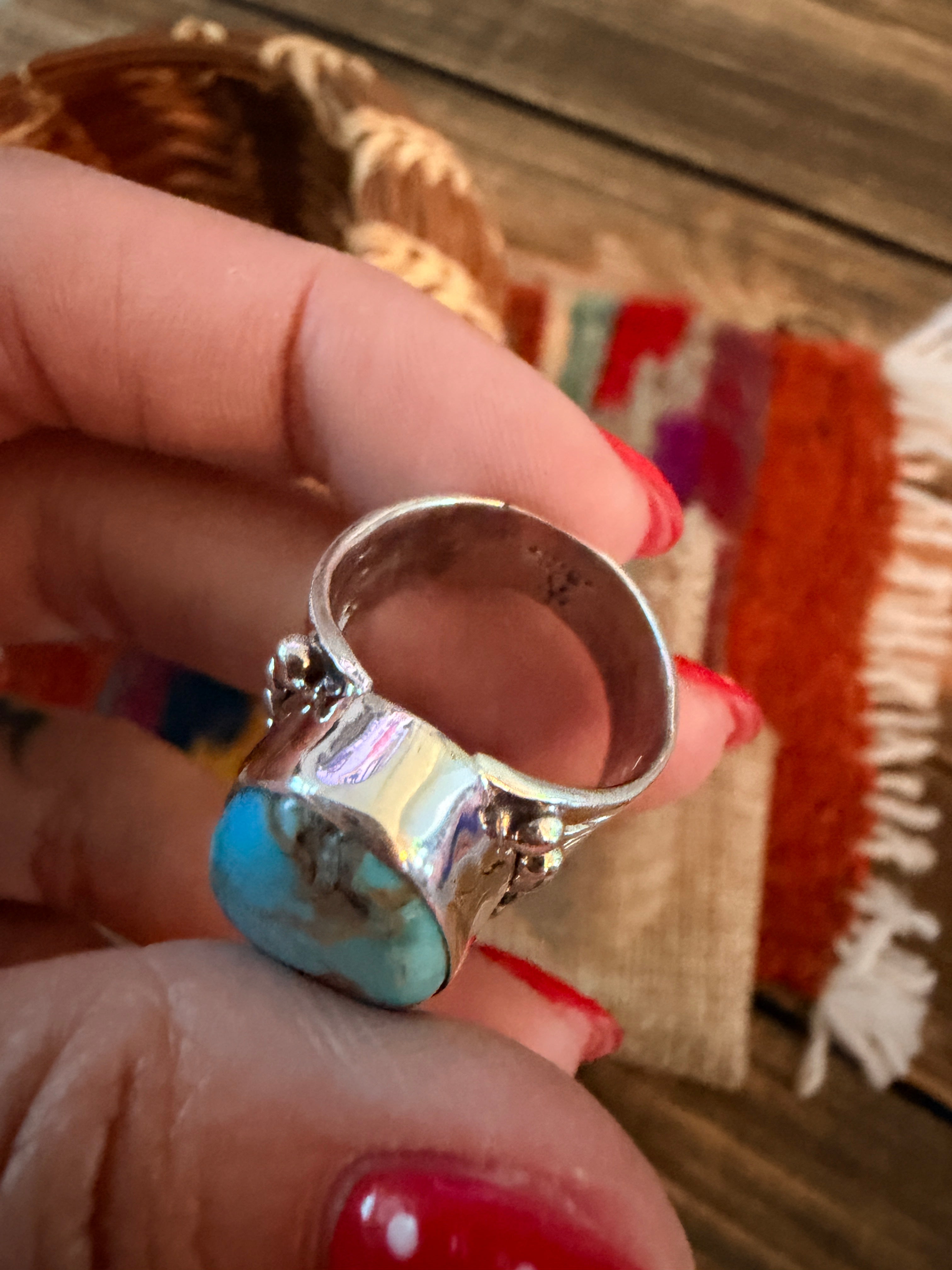 Handcrafted Turquoise & Sterling Silver Ring Size 5.5