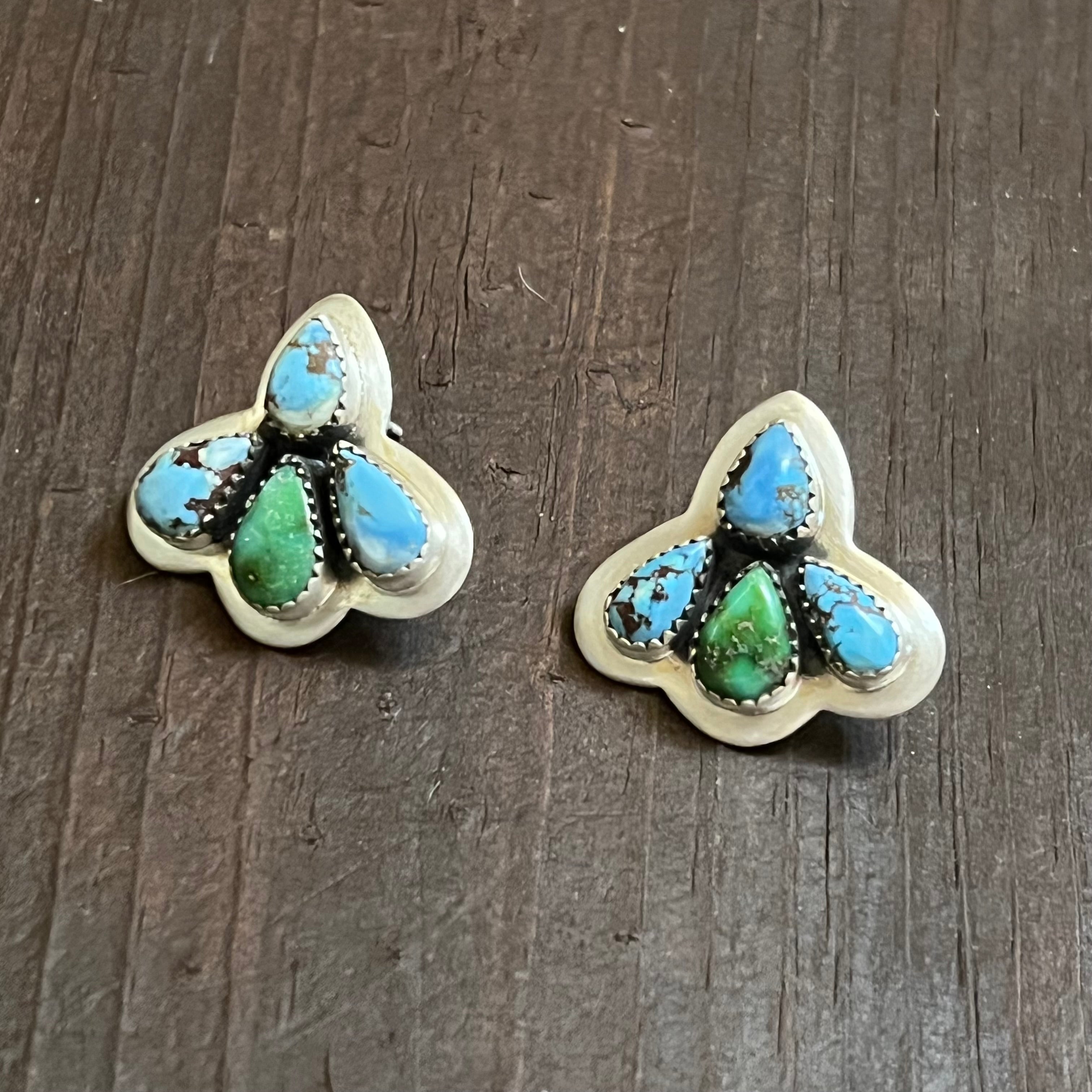 Nizhoni “The Sunny” Golden Hills & Sonoran Mountain Turquoise Sterling Silver 4-Stone Earrings Handmade