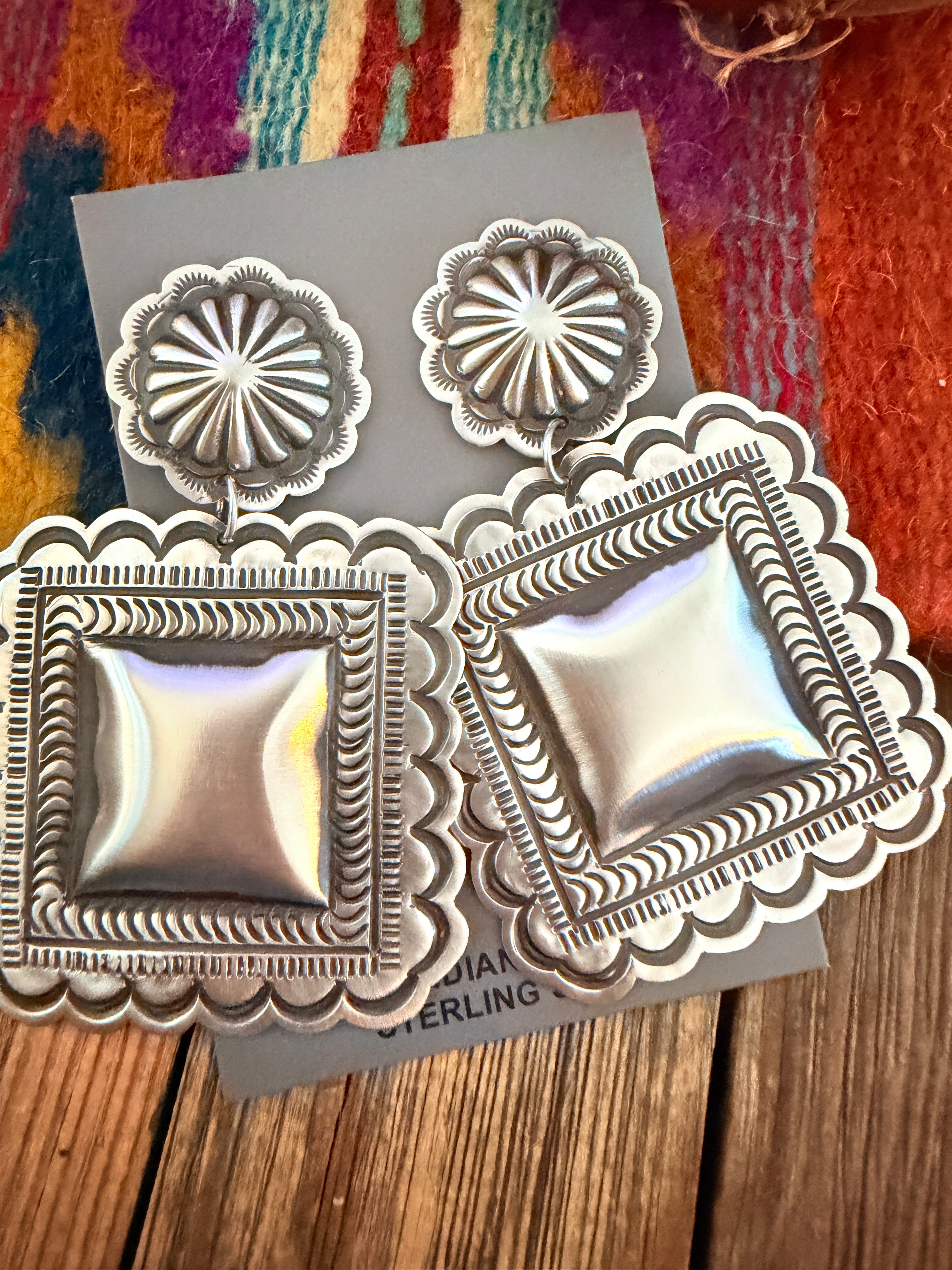 Handcrafted Sterling Silver Concho Dangle Earrings by Leander Tahe