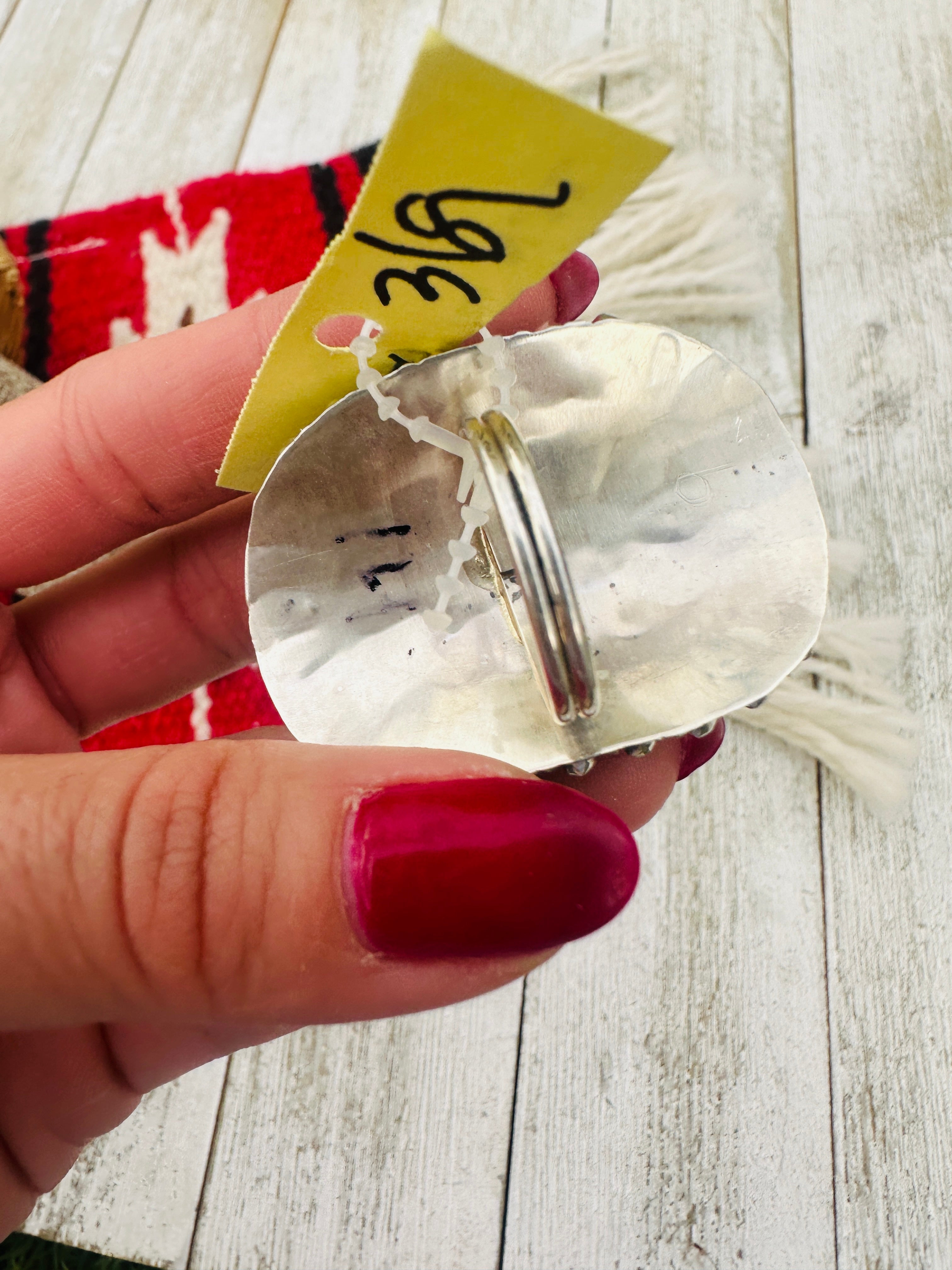 Old Pawn Handcrafted Turquoise & Sterling Silver Cluster Ring Size 8