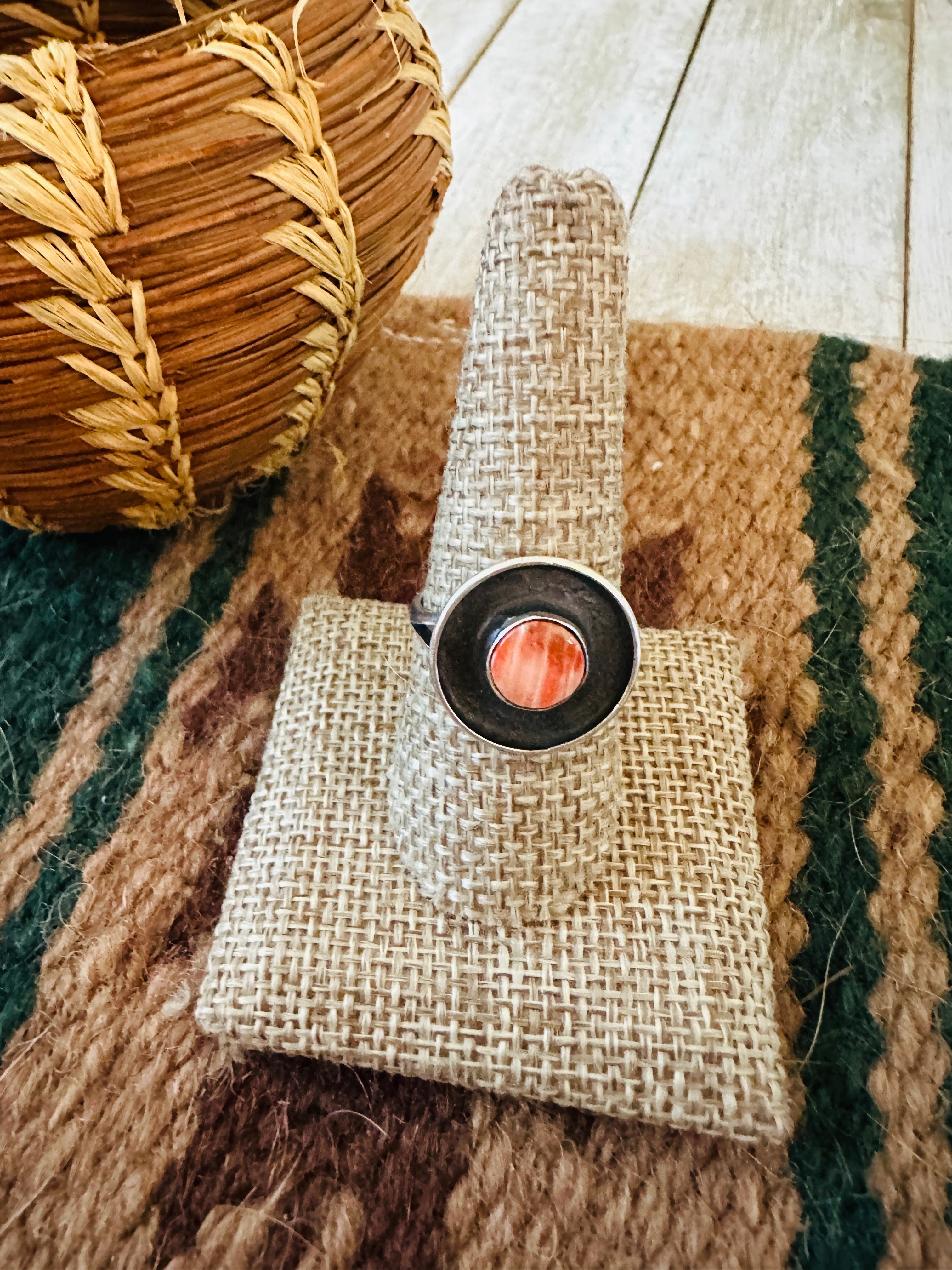 Handcrafted Old Pawn Sterling Silver & Spiny Ring Size 9.25