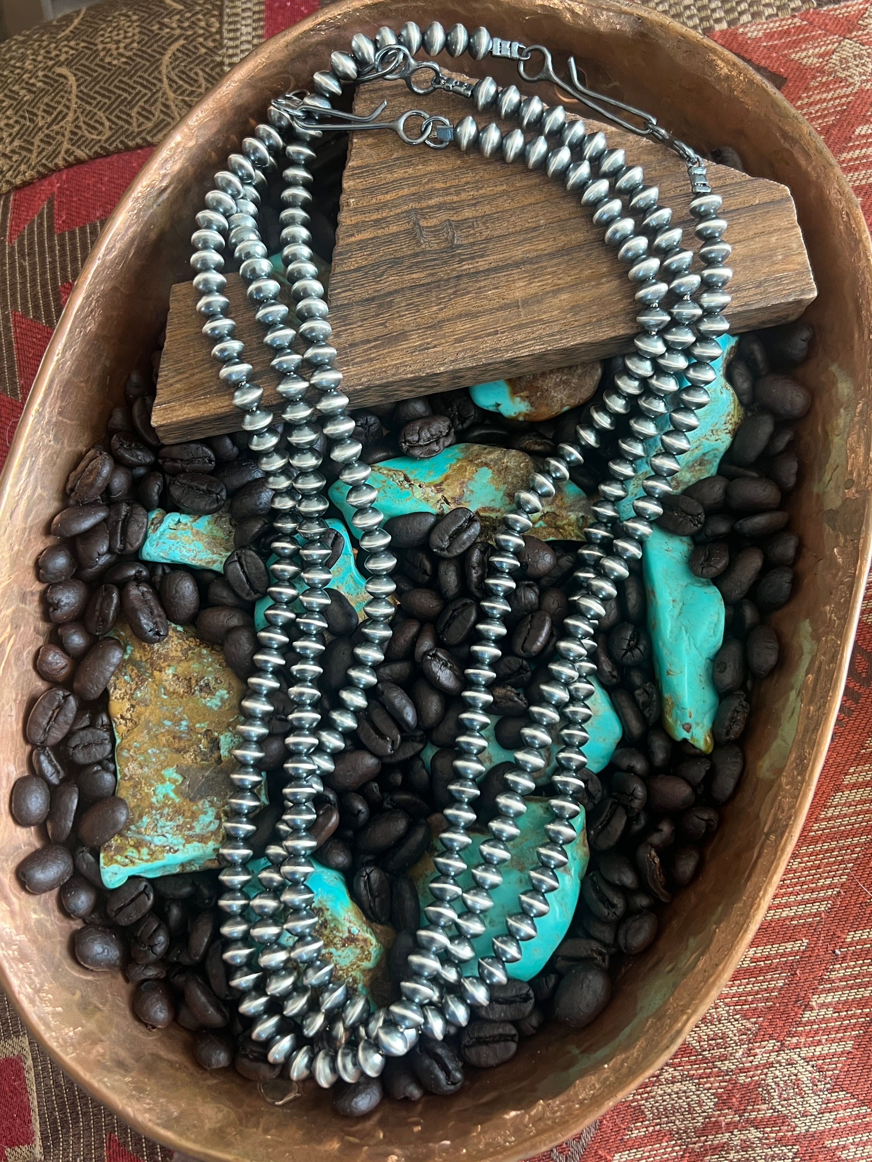 Vinita Cowboy 6.5mm Handmade Sterling Silver Navajo Saucer Pearl Necklaces, 20 inches