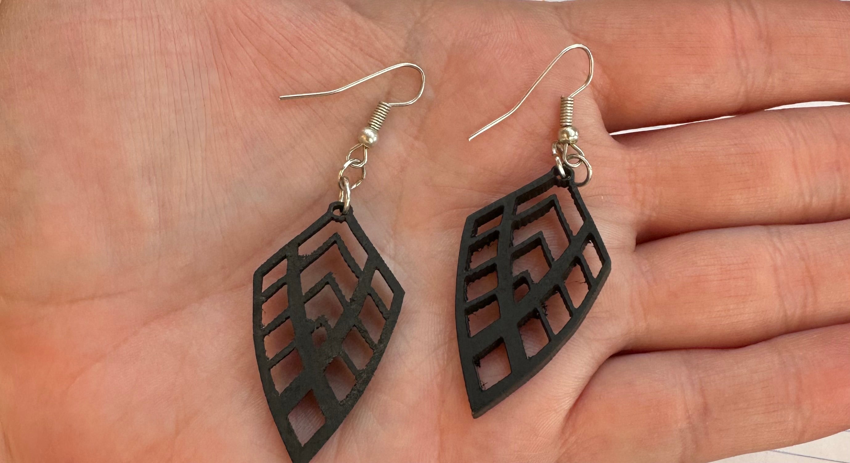 Black Wood Leaves Hook Earrings