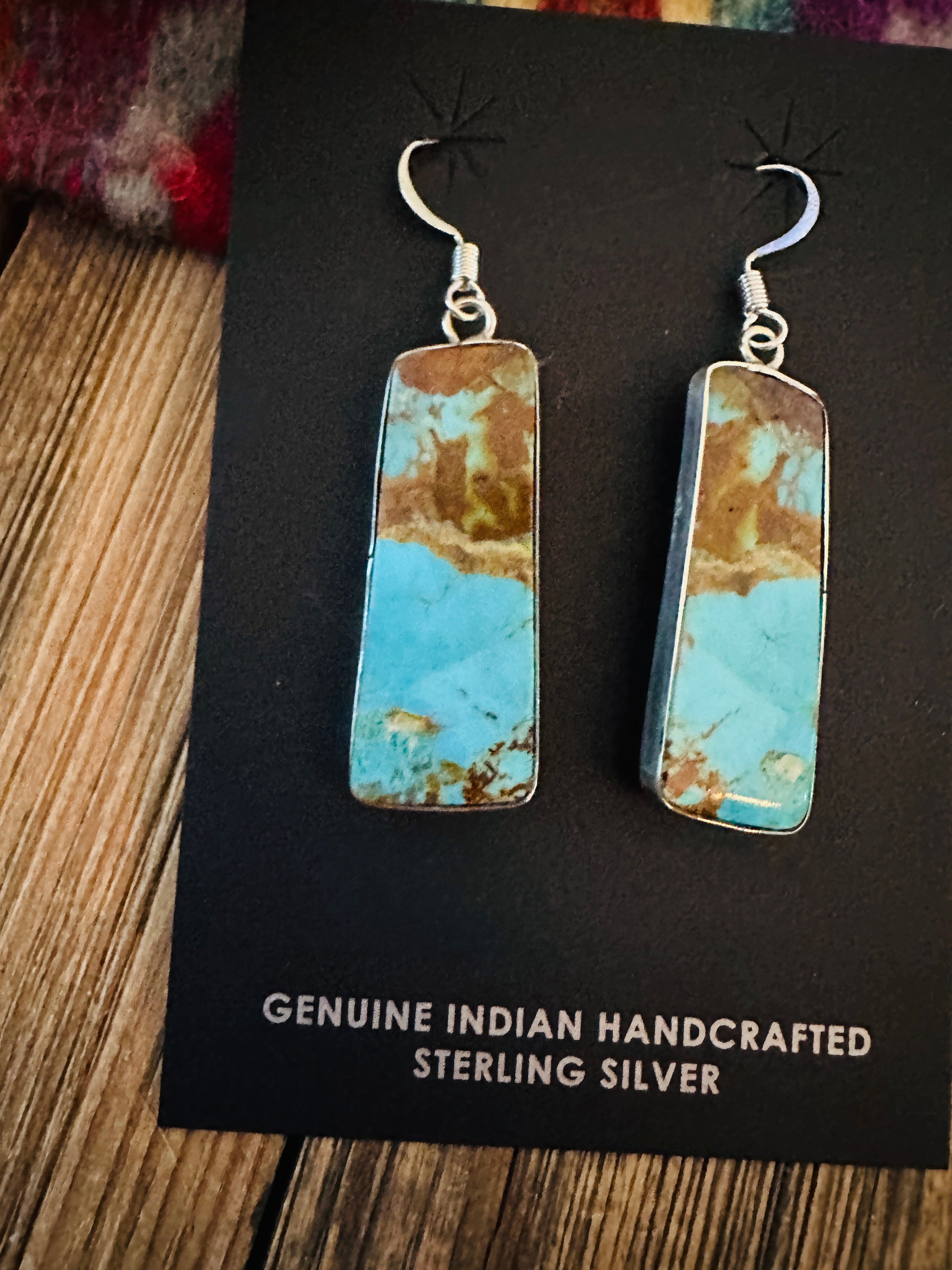 Handcrafted Turquoise & Sterling Silver Slab Dangle Earrings
