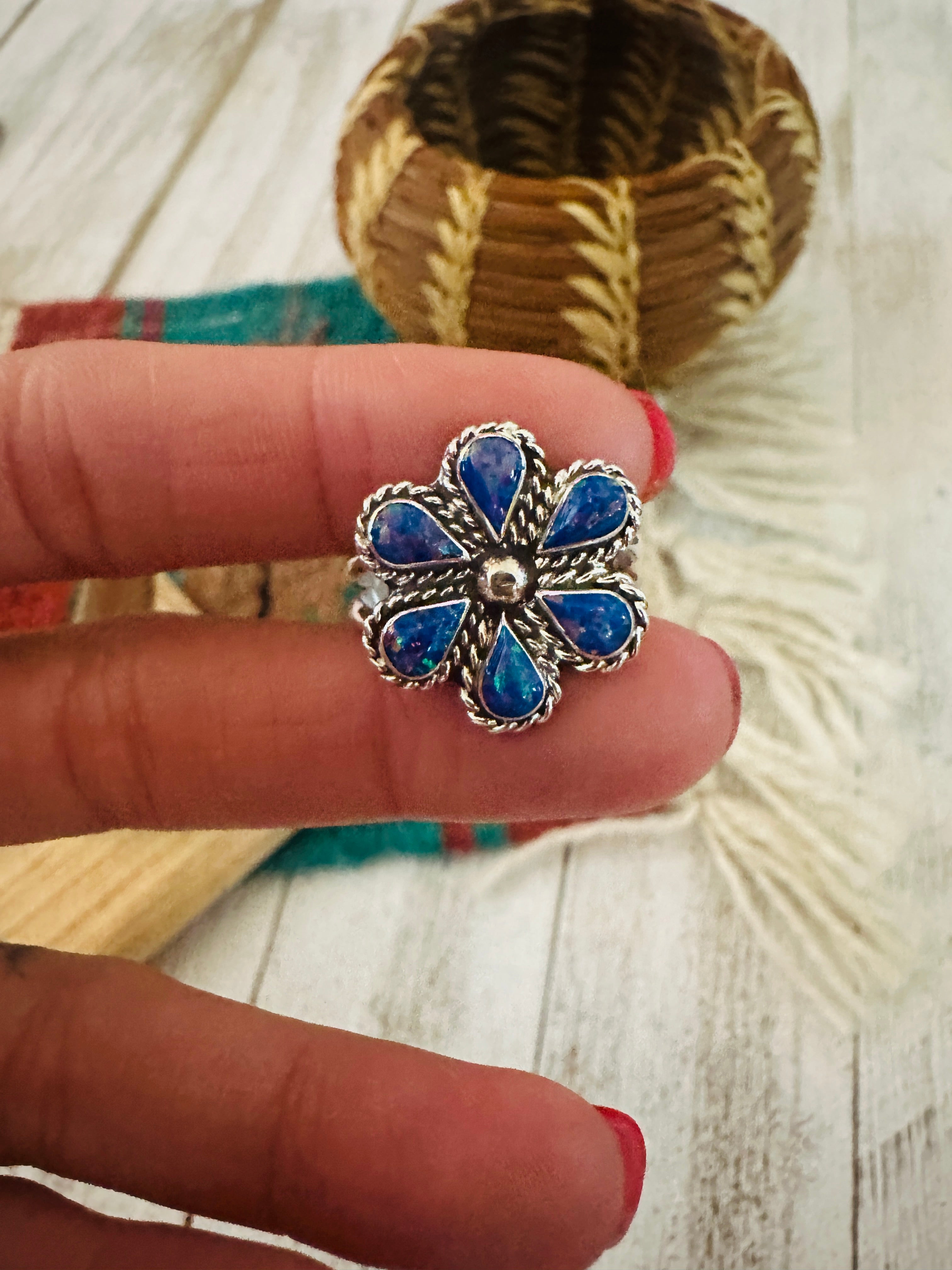 Handcrafted Sterling Silver & Purple Opal Flower Ring