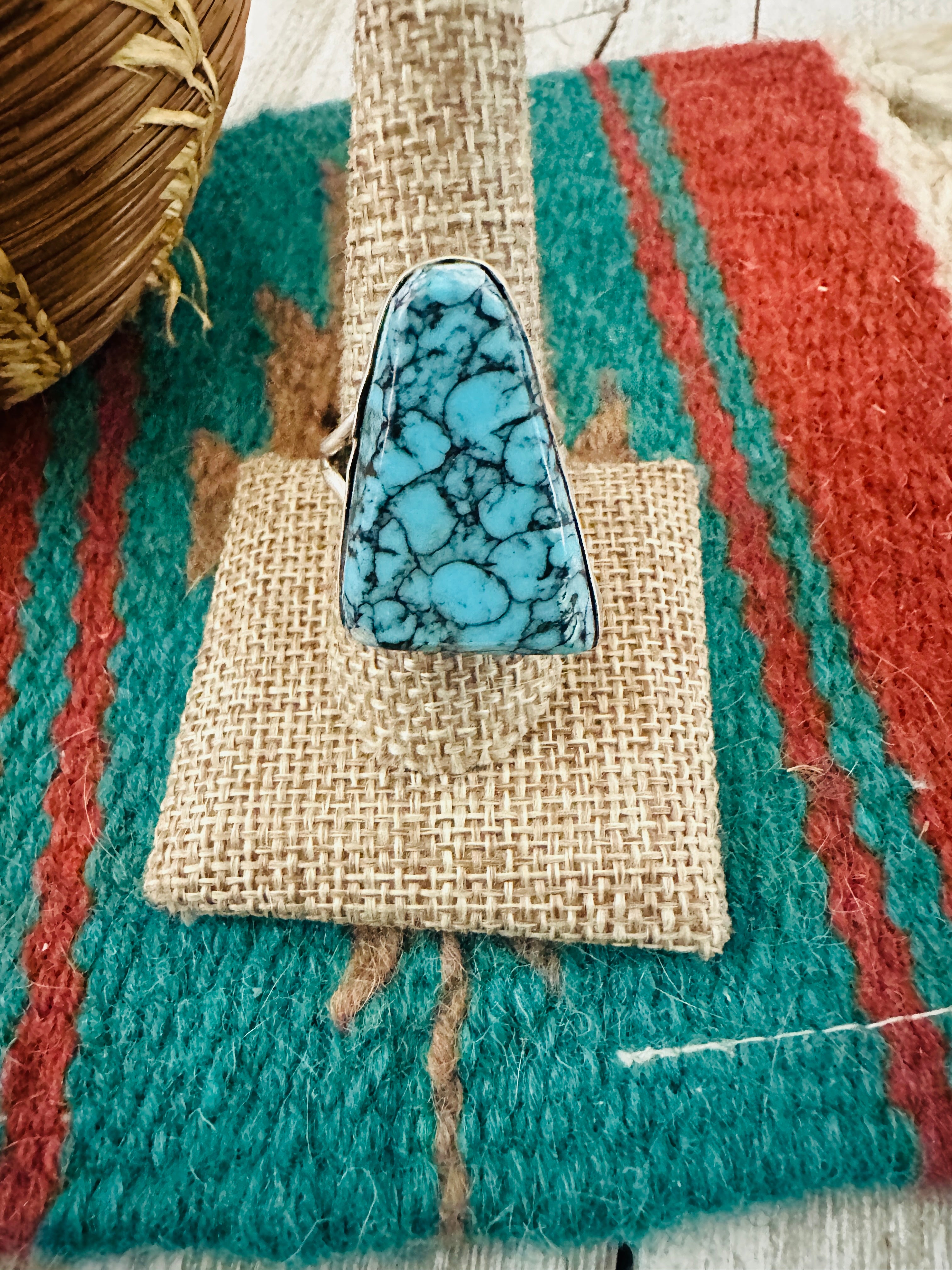 Handcrafted Old Pawn Sterling Silver & Turquoise Ring Size 9