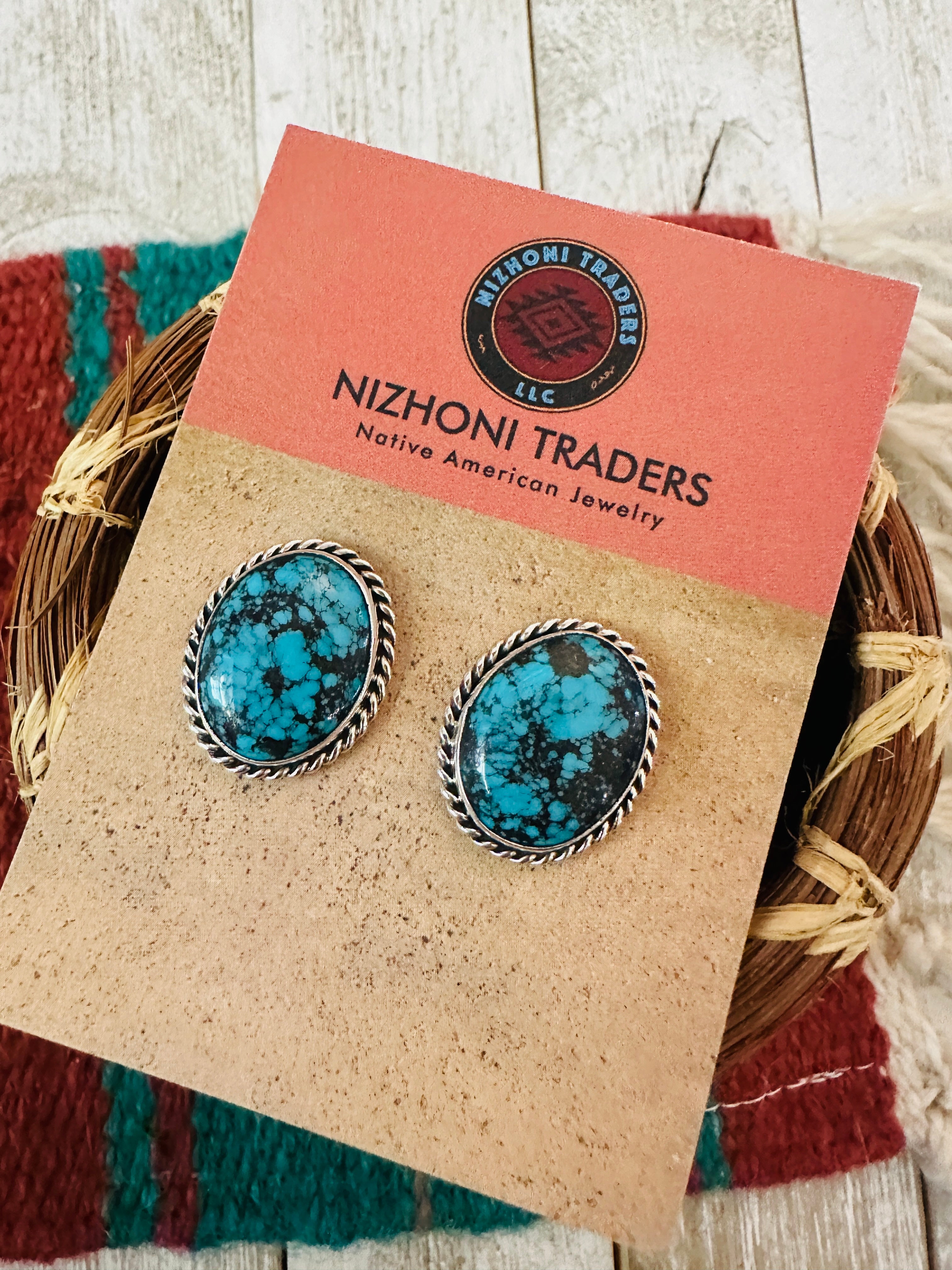 Navajo Turquoise & Sterling Silver Post Earrings