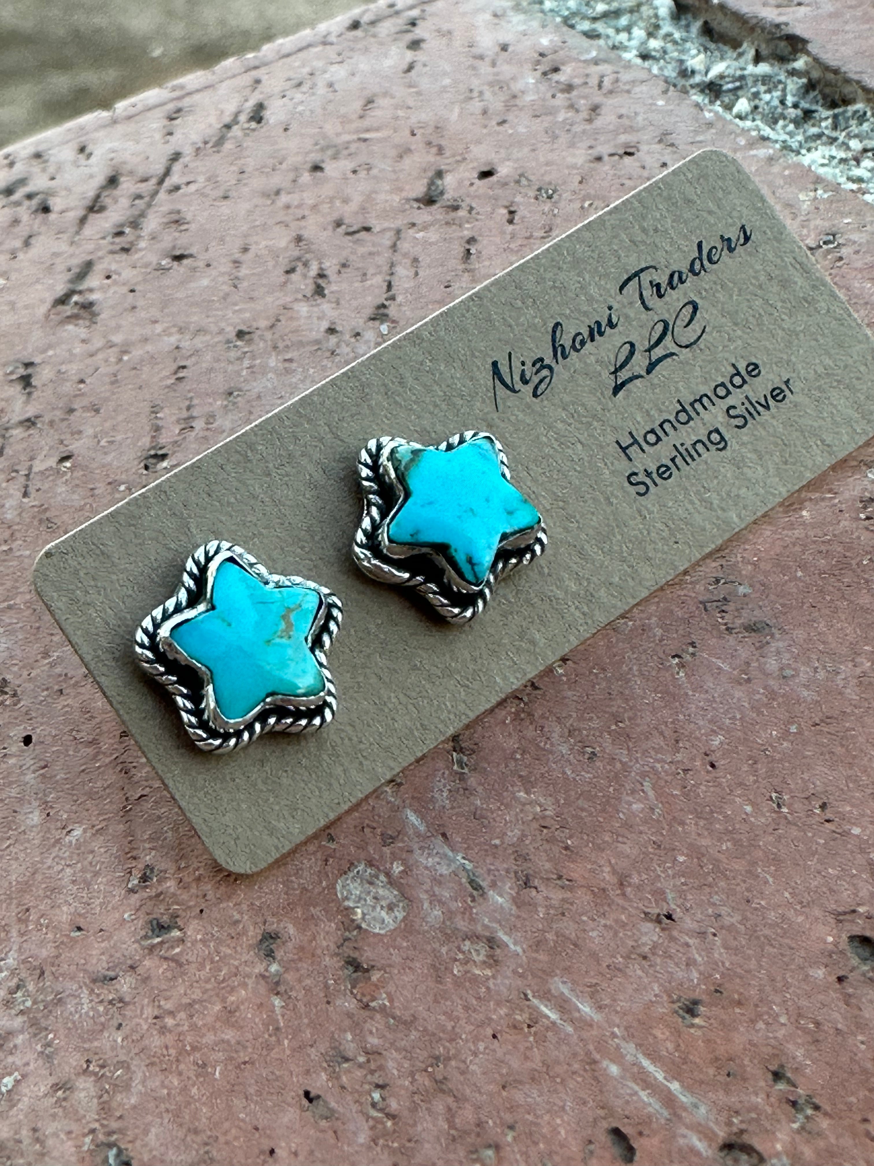 Handmade Sizzling Star Sterling Silver & Turquoise Post Earrings