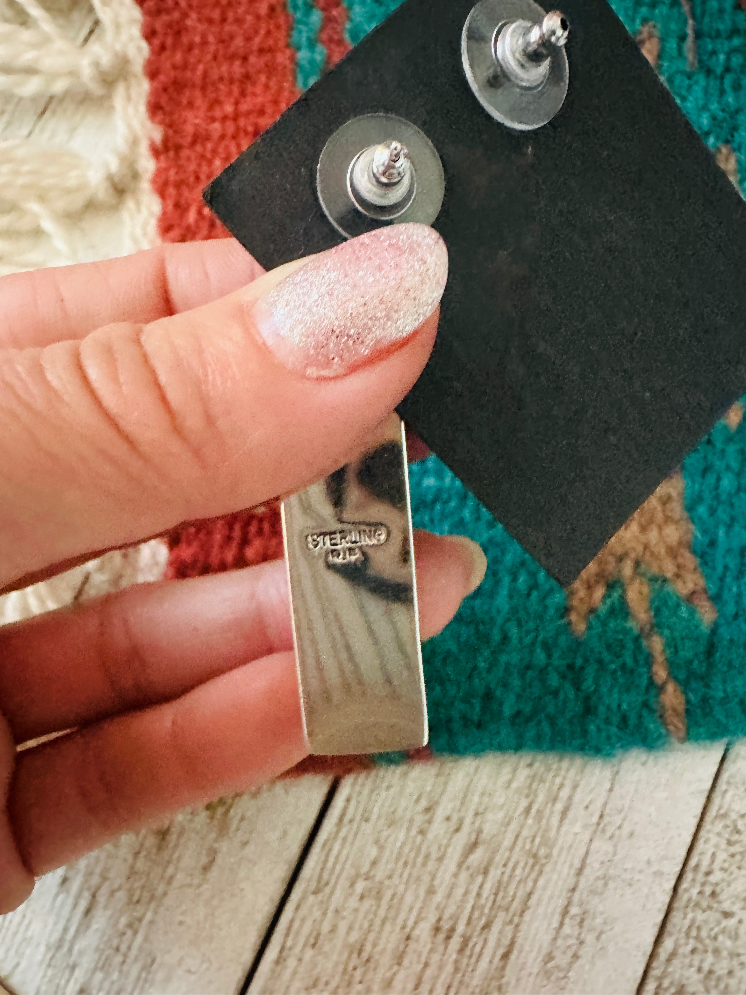 Handcrafted Sterling Silver, Turquoise & Spice Slab Dangle Earrings