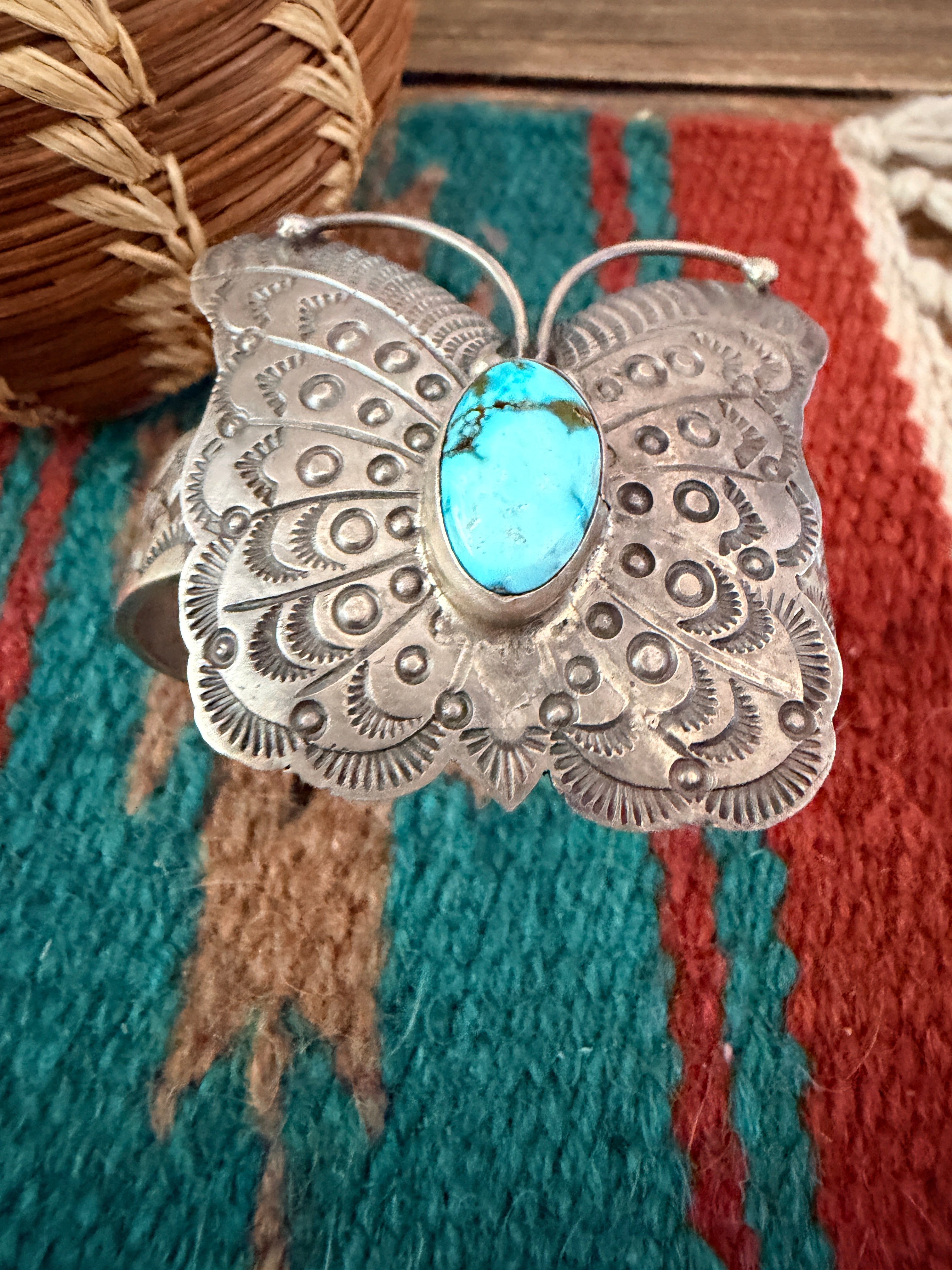 Handcrafted Turquoise & Sterling Silver Butterfly Cuff Bracelet by Bobby Johnson
