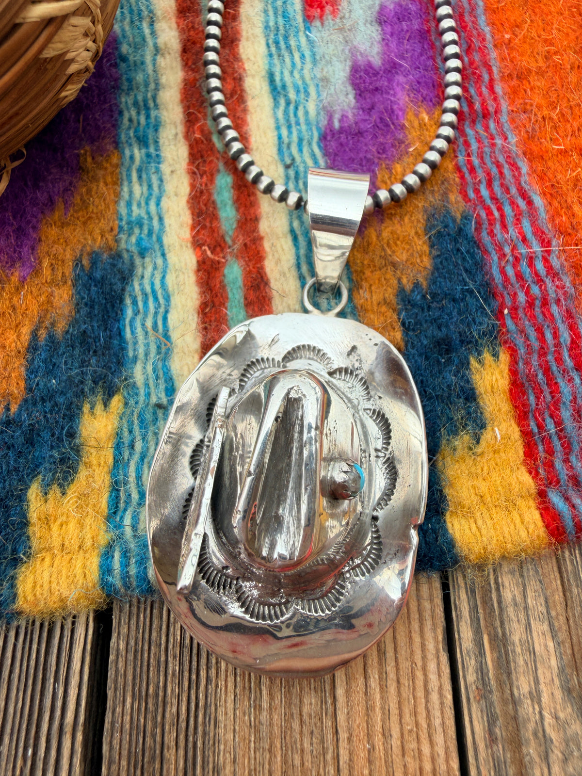 Handcrafted Turquoise & Sterling Silver Cowboy Hat Pendant