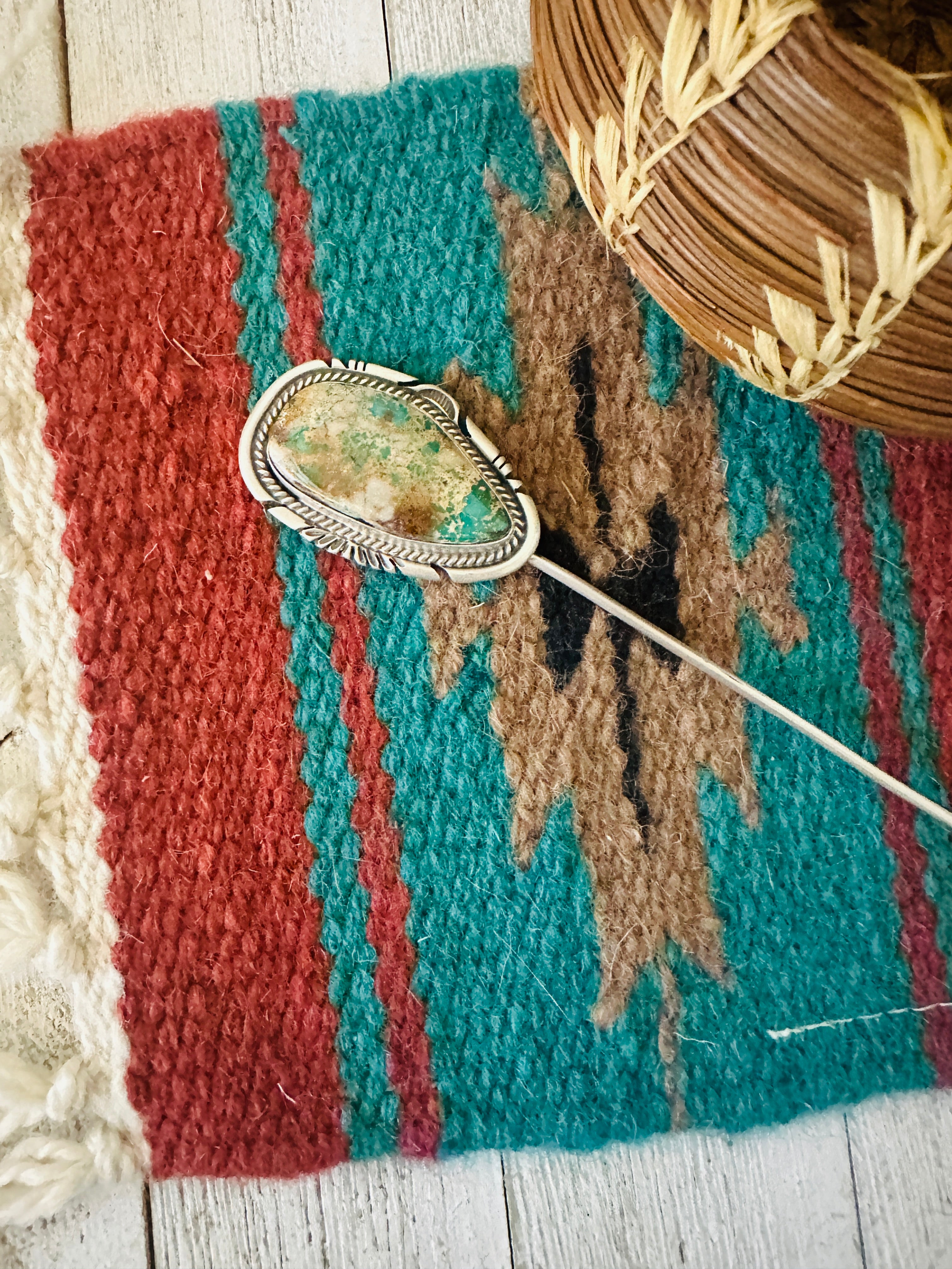 Handcrafted Turquoise & Sterling Silver Hair Pin